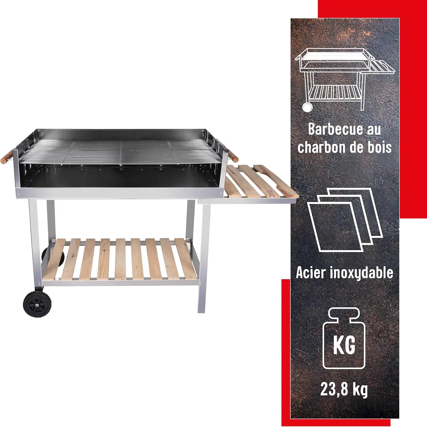 Barbecue à charbon en bois vue 3