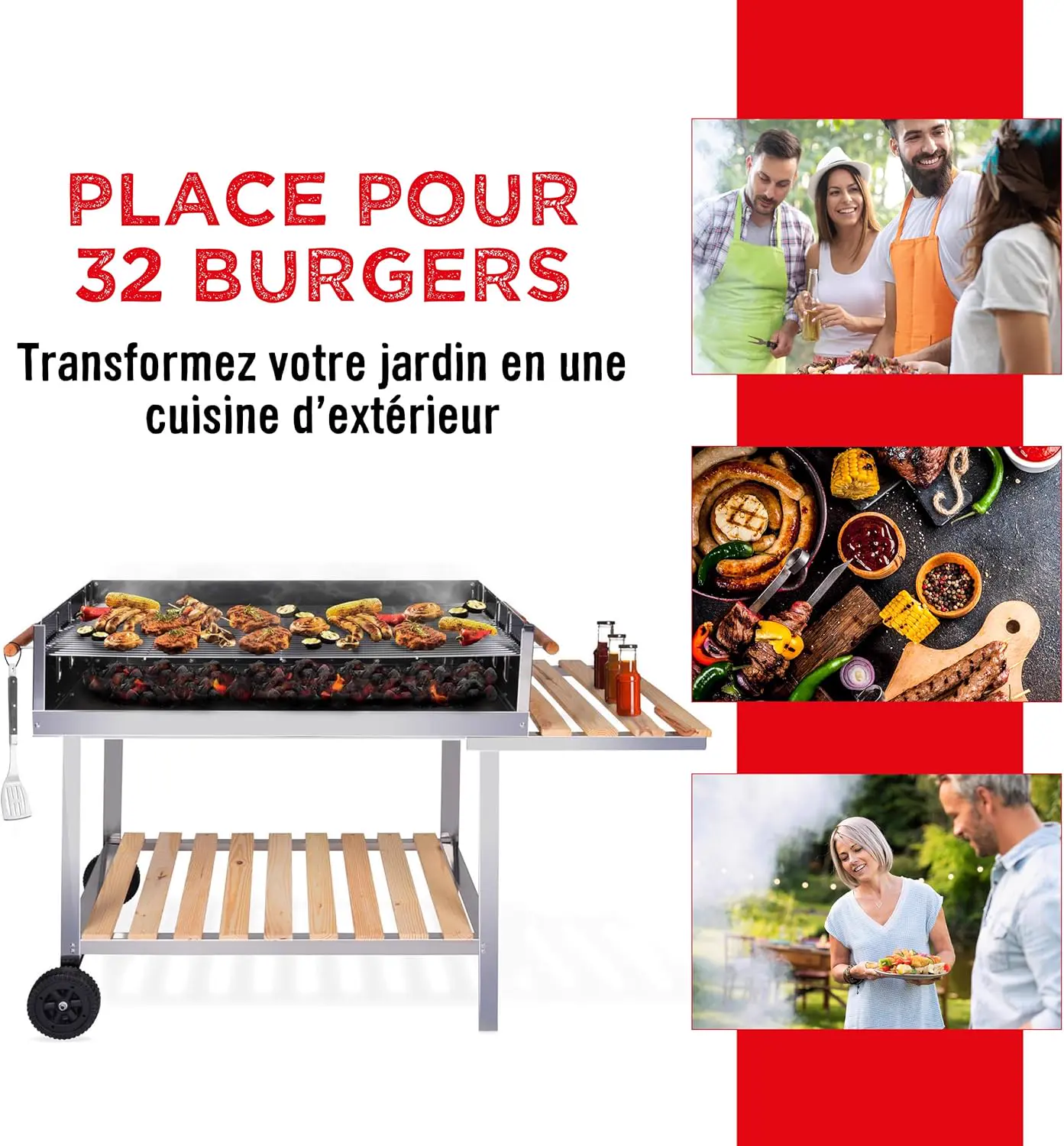 Barbecue à charbon en bois vue 9