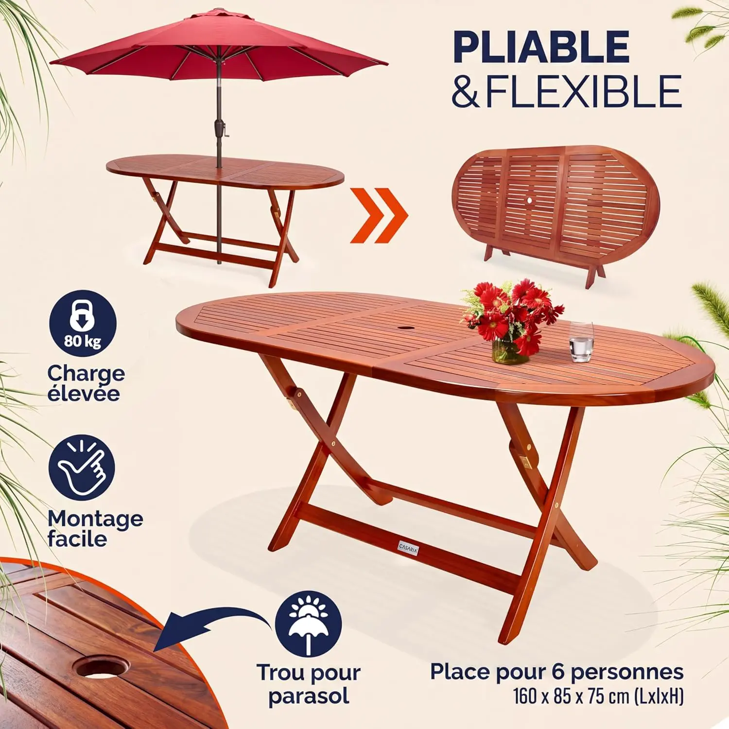 Table de jardin 6 places en bois vue 4