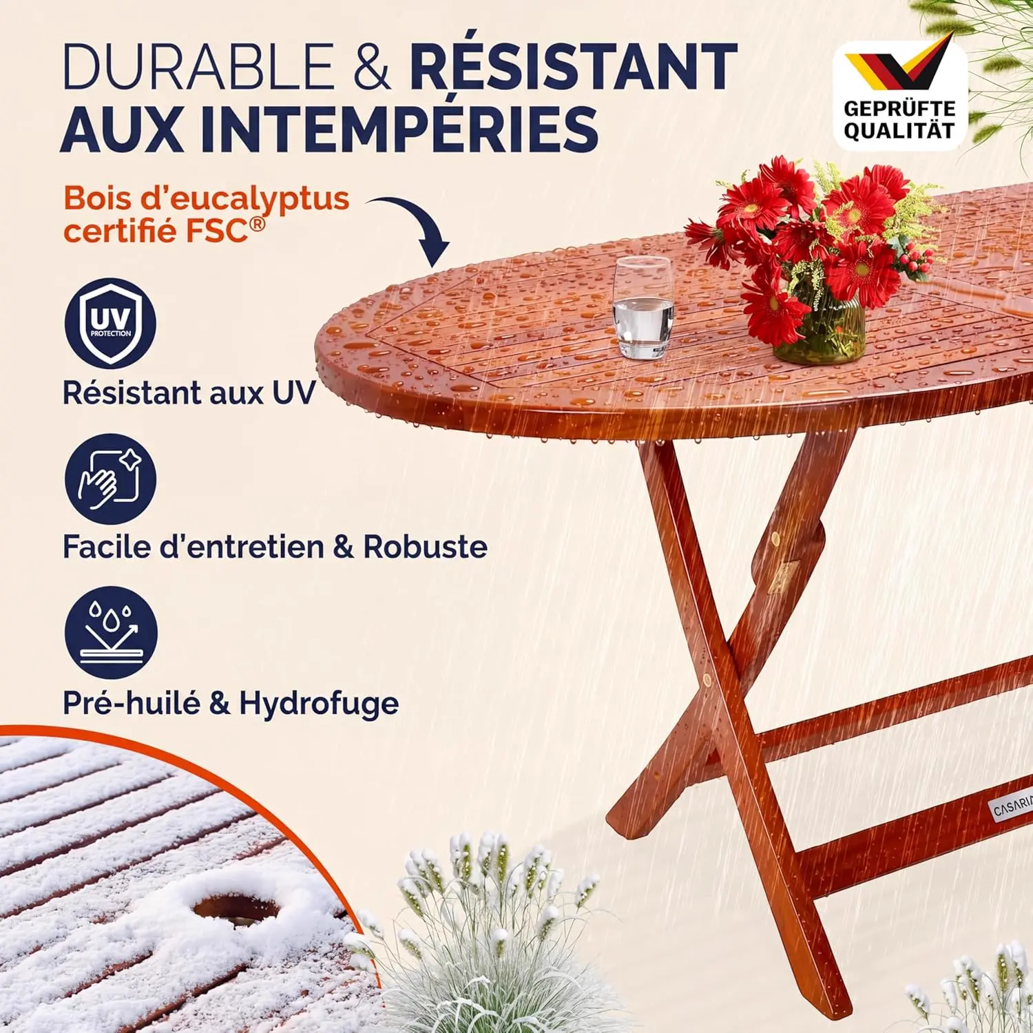 Table de jardin 6 places en bois vue 5