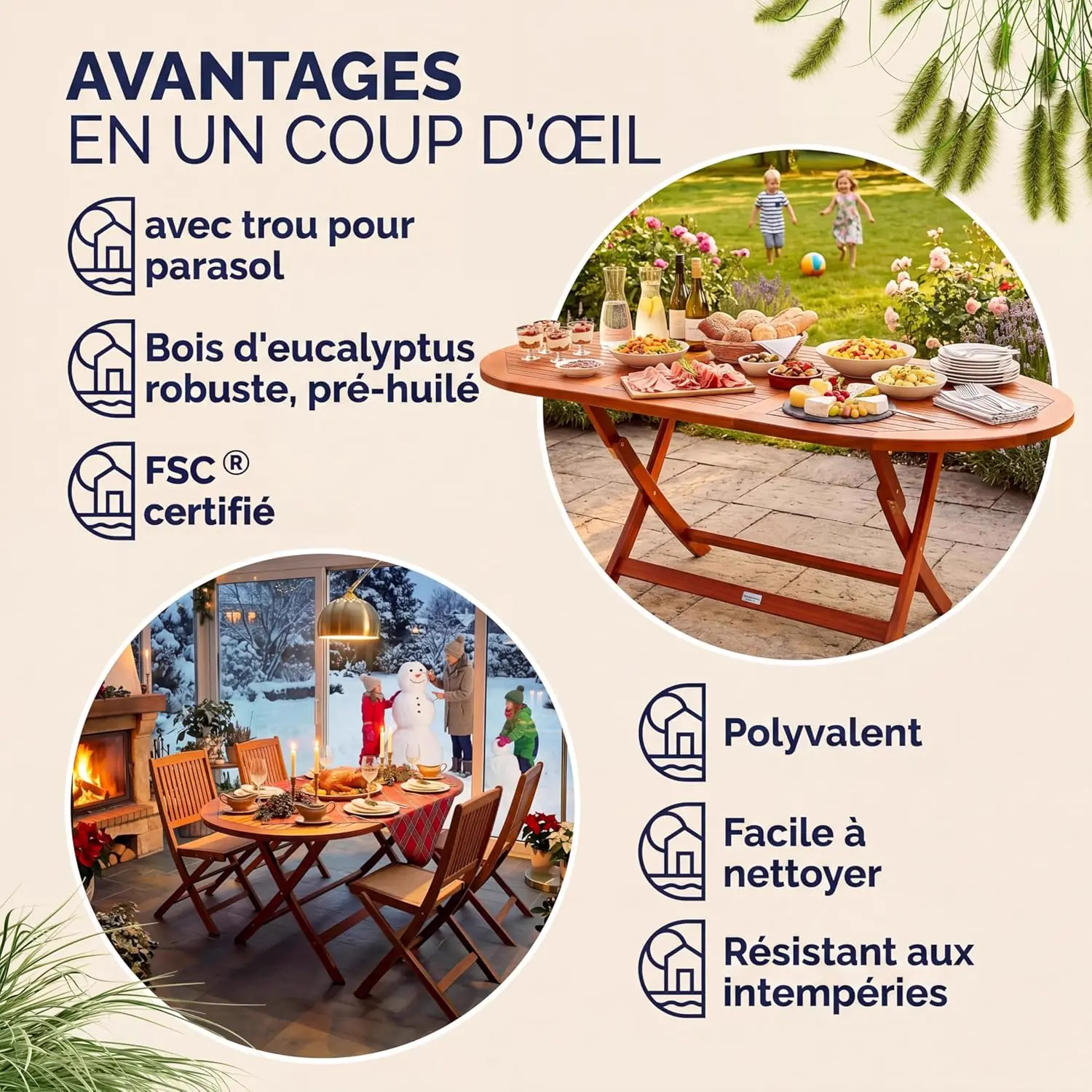 Table de jardin 6 places en bois vue 8
