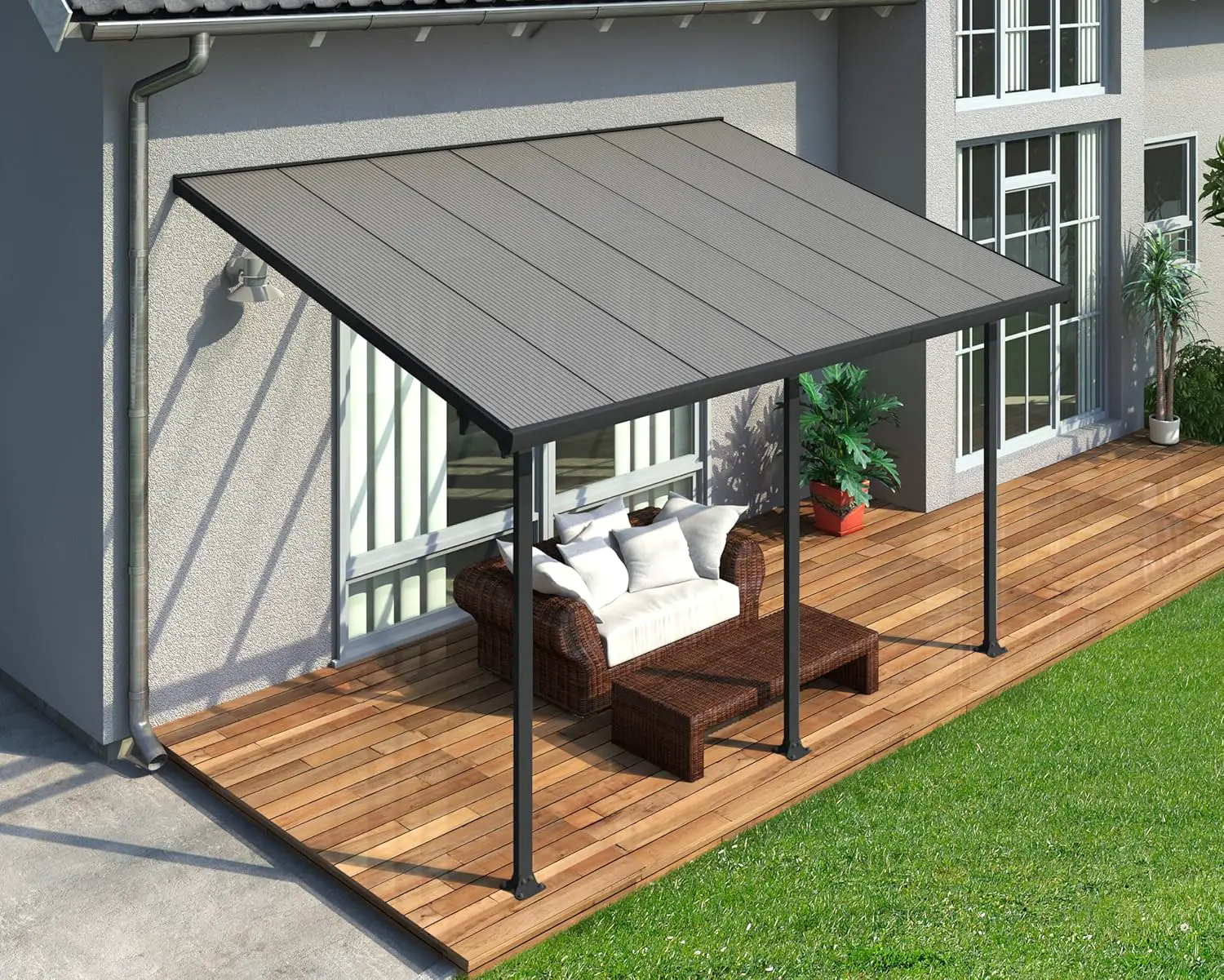 Canopia by Palram Pergola Feria 12.8 m² en Aluminium Et Polycarbonate, Moderne & Élégante, pour Couvrir Une Terrasse Toute L’année (Gris)
