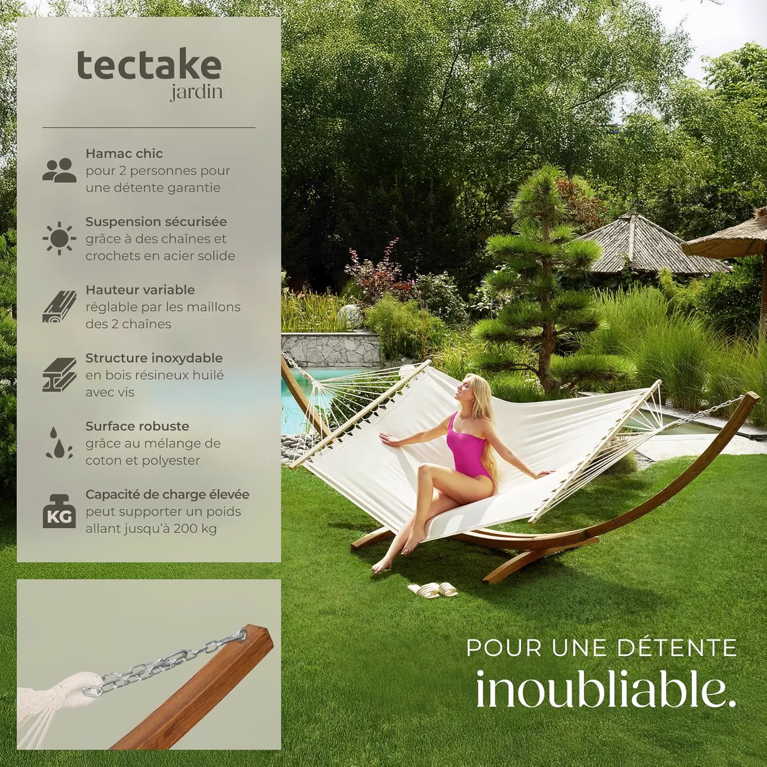 Fauteuils suspendus 2 places en bois vue 2