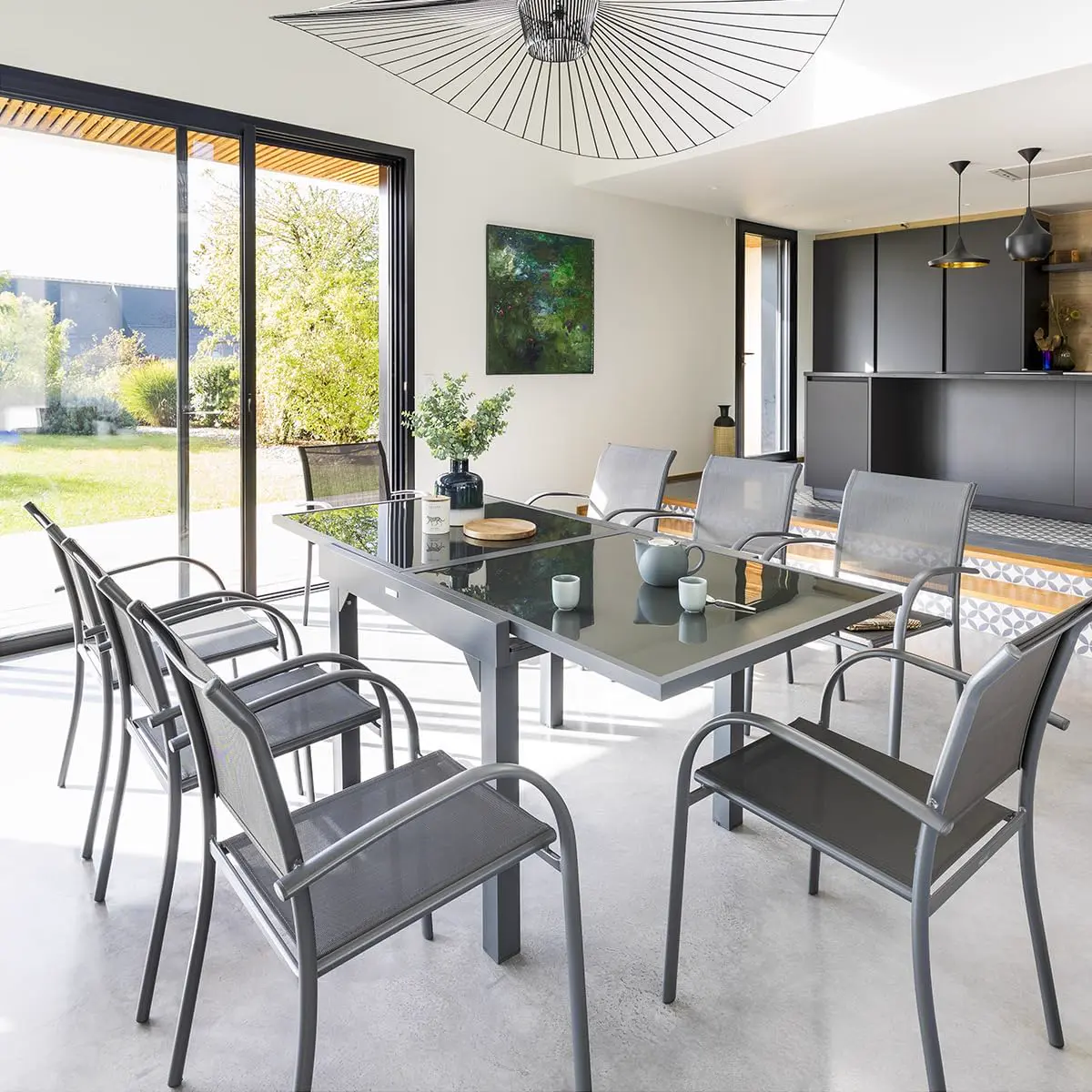 Table de jardin 4 places en aluminium gris vue 2