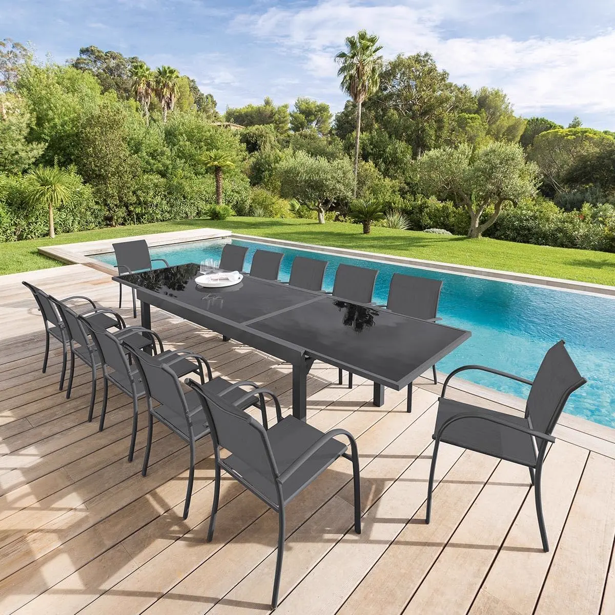 Table de jardin 10 places en aluminium gris vue 2