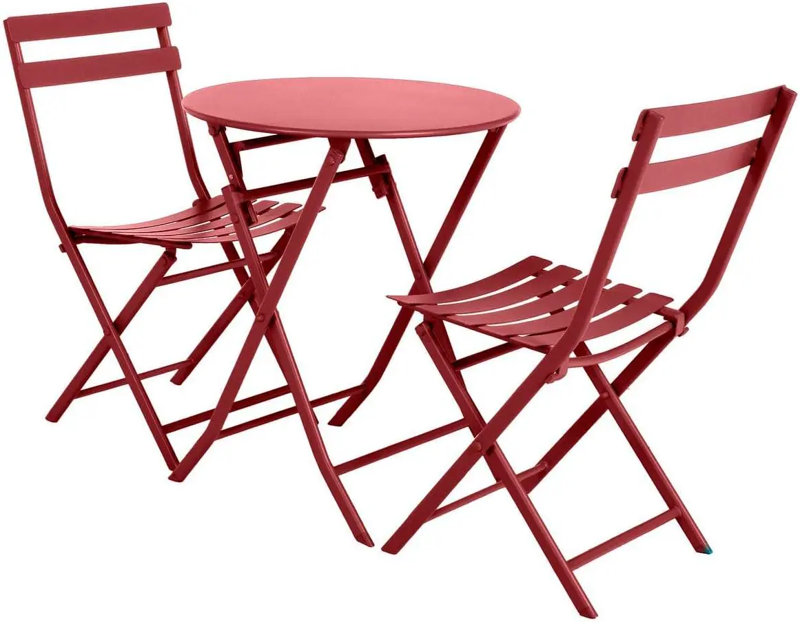 Table de jardin 2 places en métal rouge vue 4