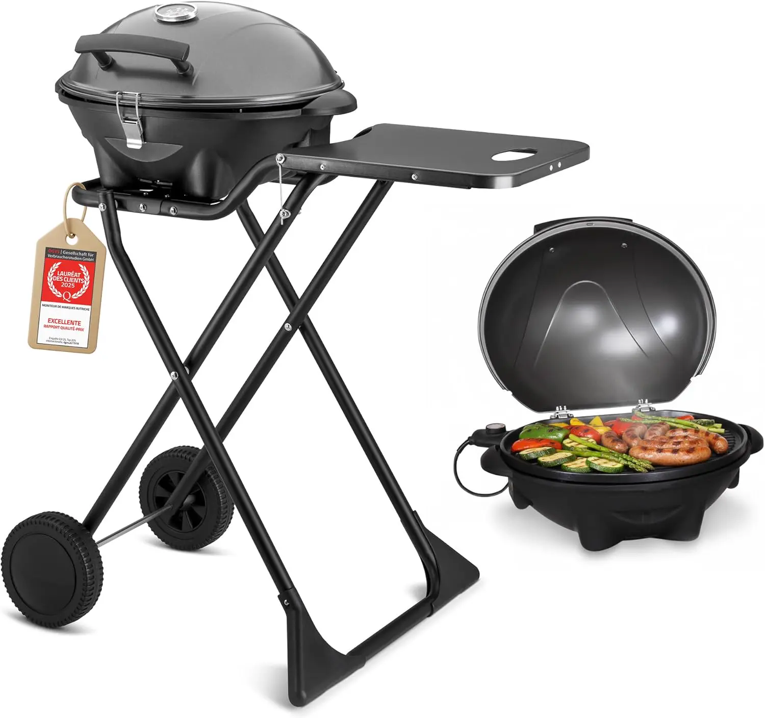 TZS First Austria - Barbecue électrique 2 en 1 de table & sol 2400W