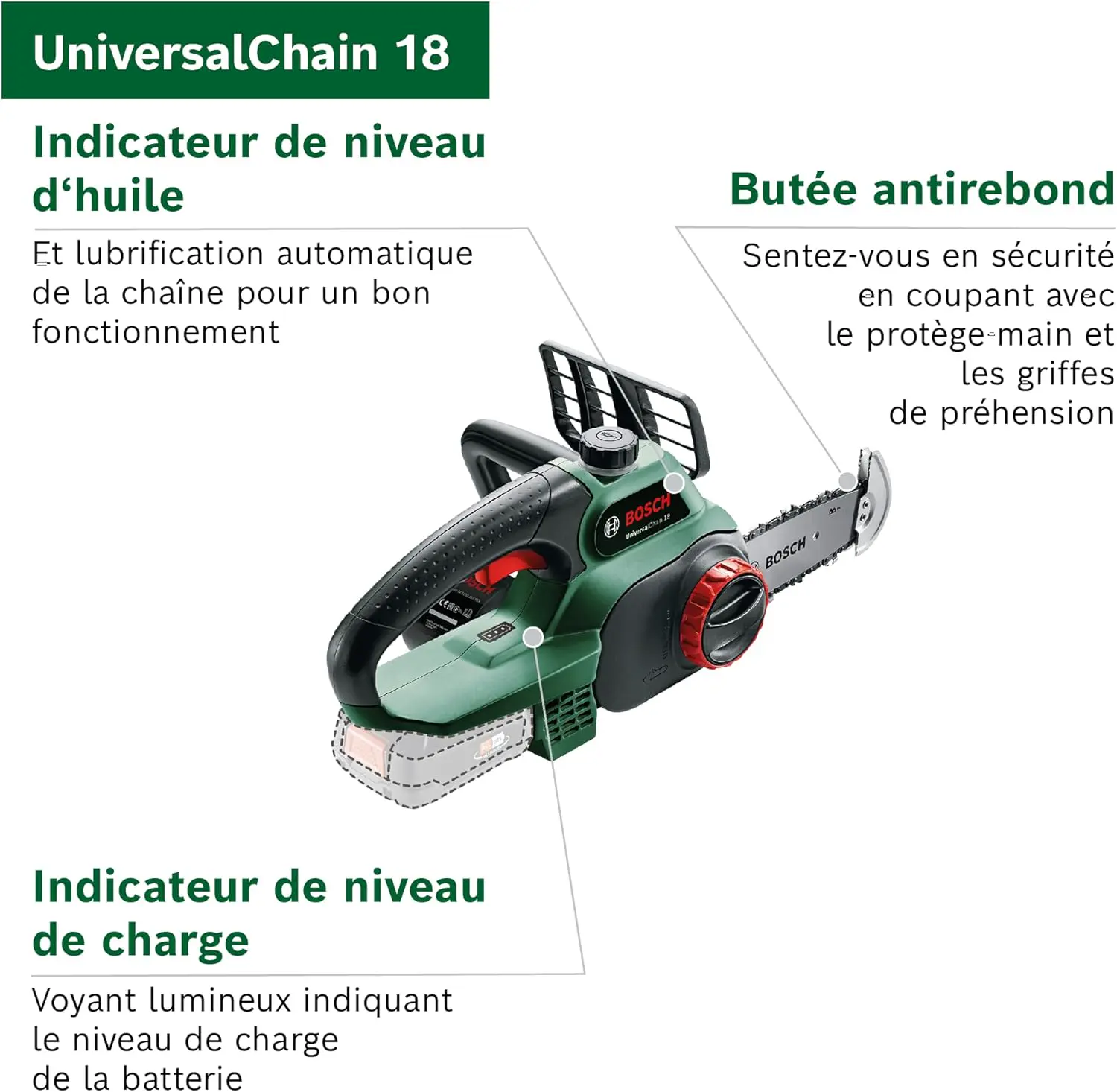 Tronçonneuse à batterie Bosch Tronçonneuse sans fil vue 3