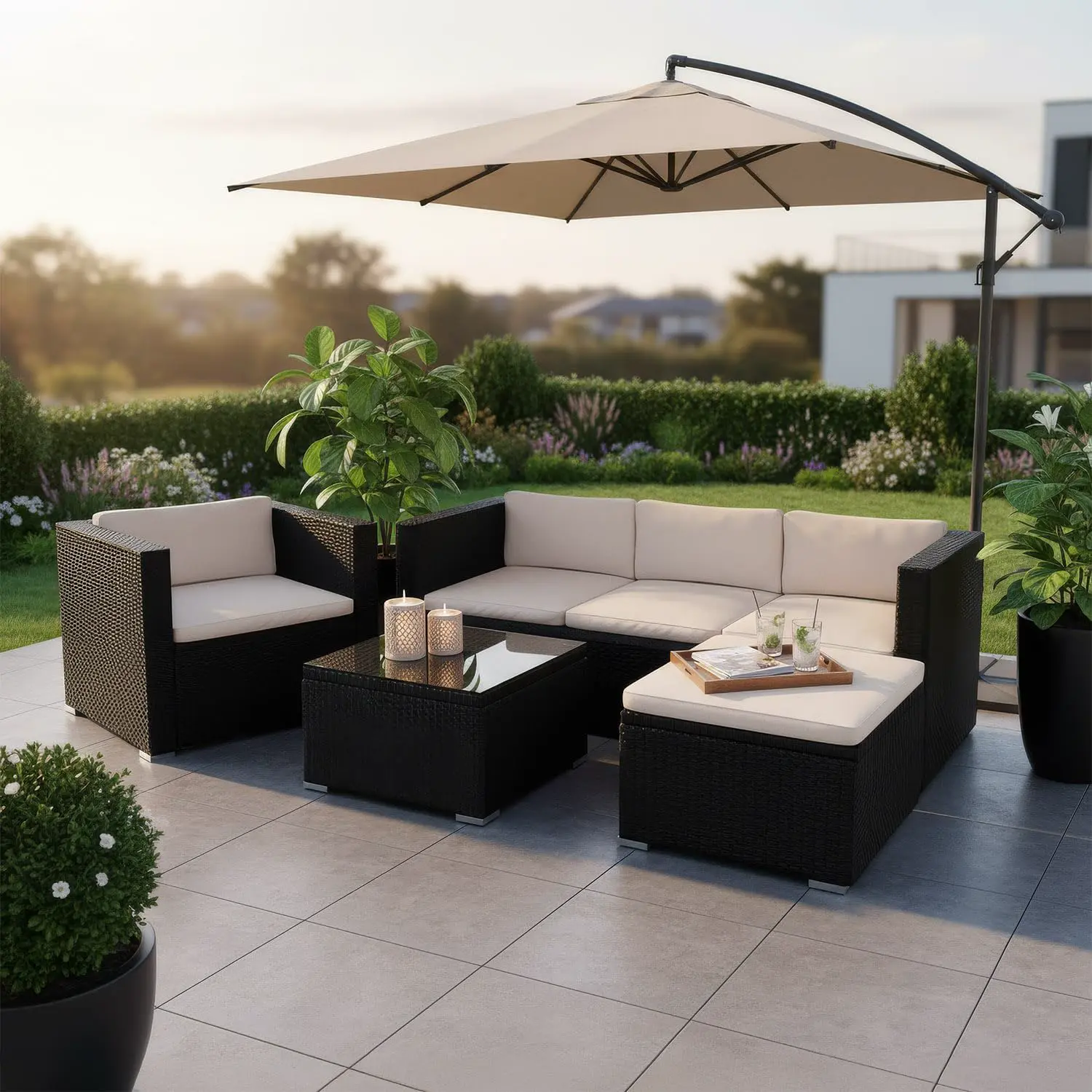 Juskys Salon de Jardin en polyrotin Lounge Punta Cana L