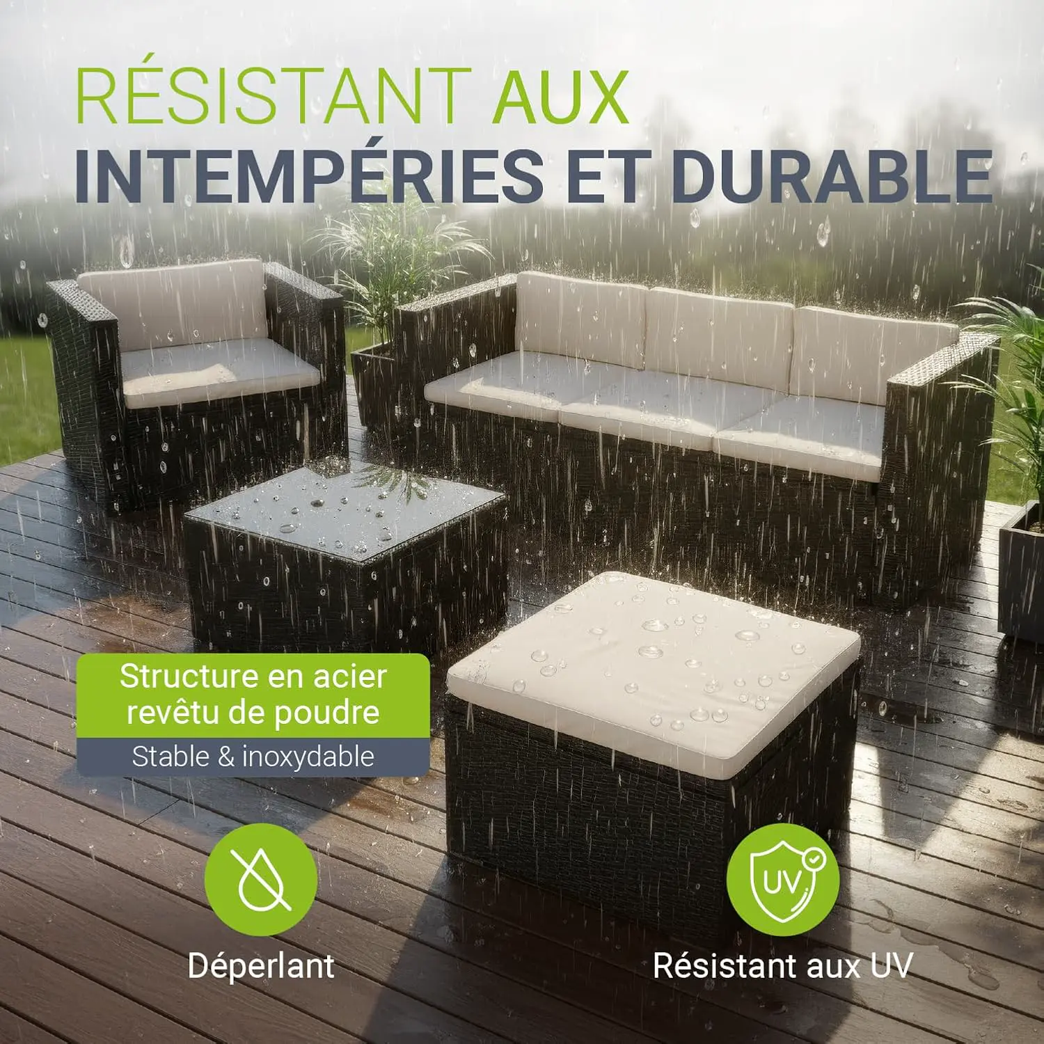 Salon de jardin 3 places en rotin blanc vue 2