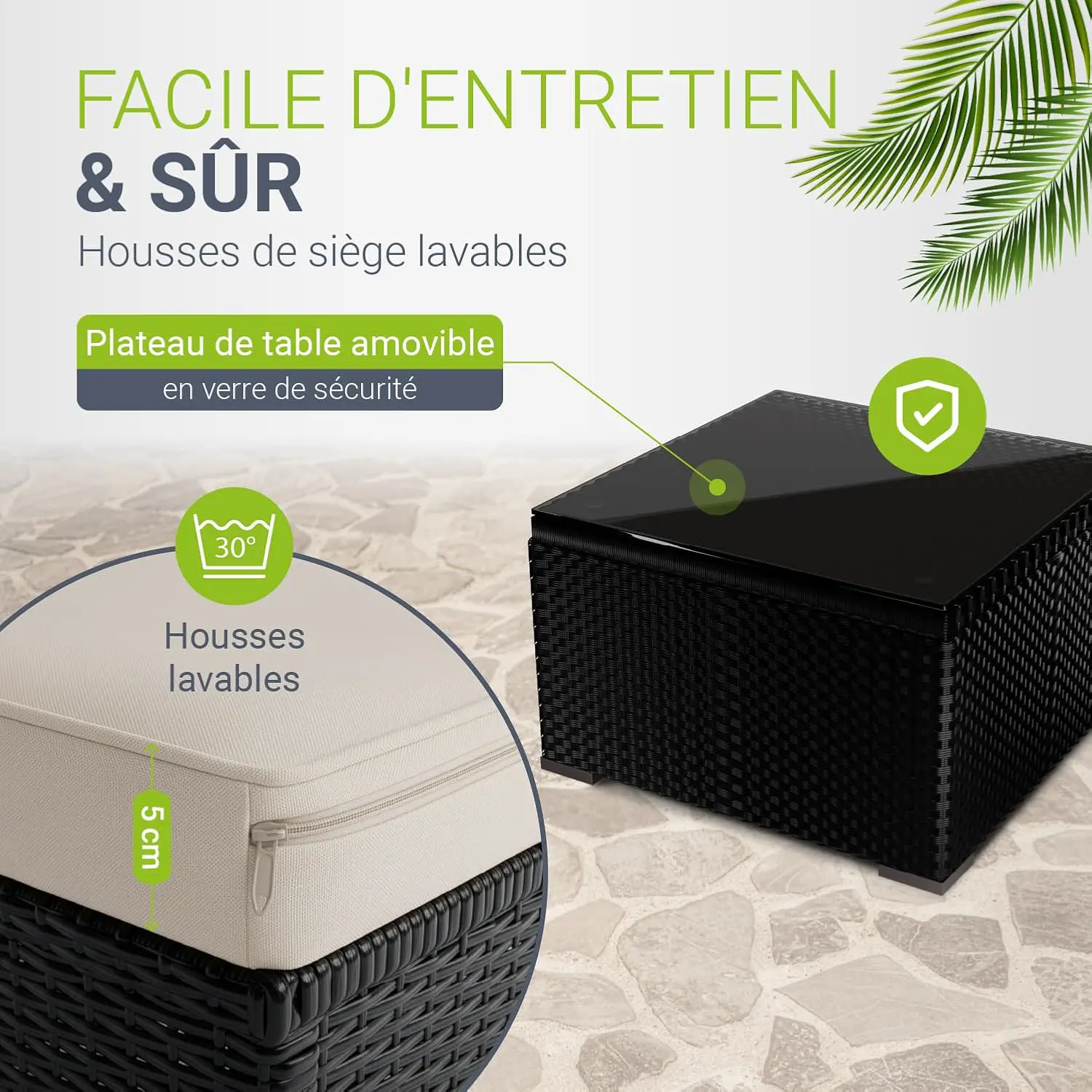 Salon de jardin 3 places en rotin blanc vue 3