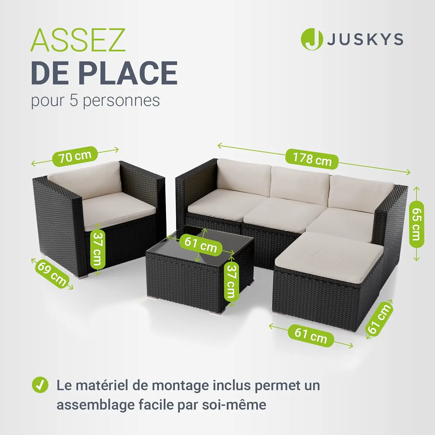 Salon de jardin 3 places en rotin blanc vue 4