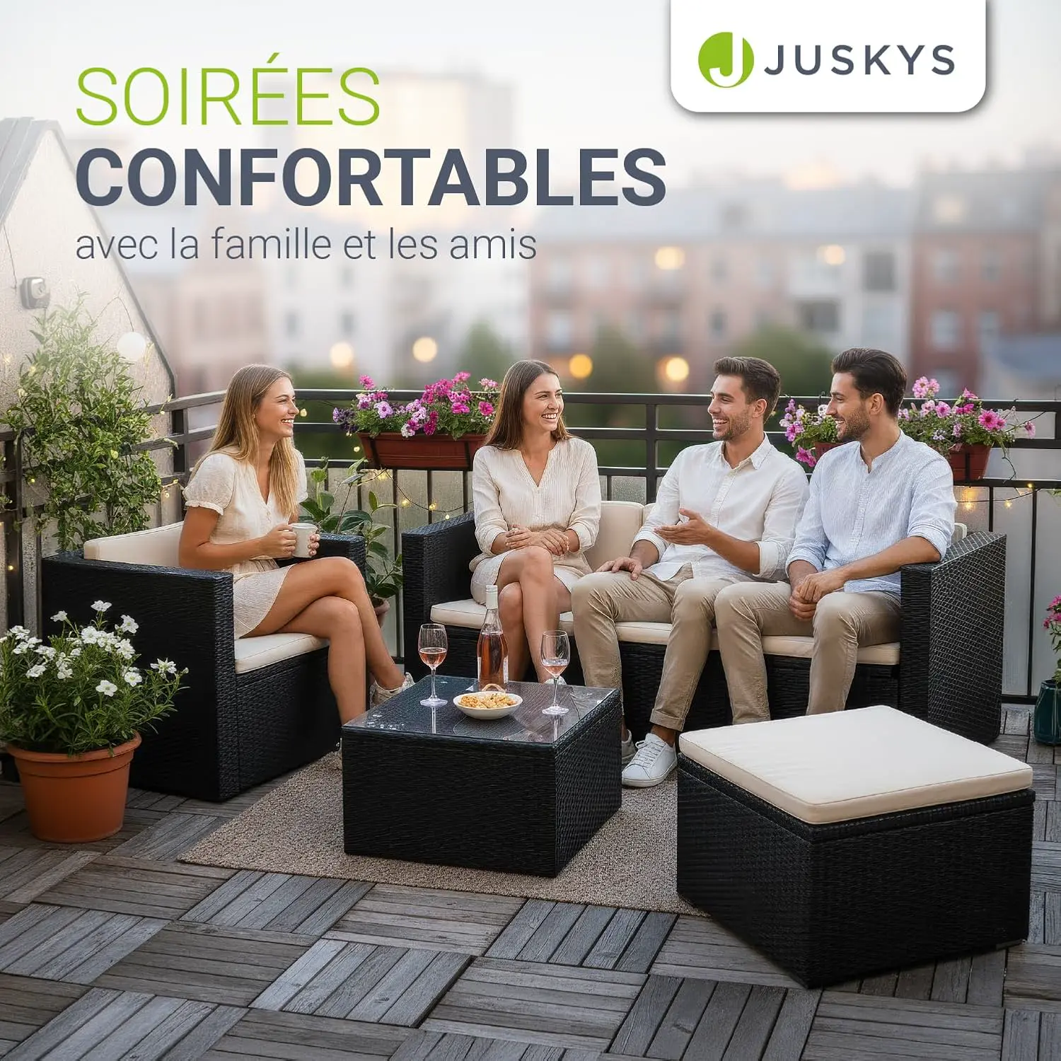 Salon de jardin 3 places en rotin blanc vue 7
