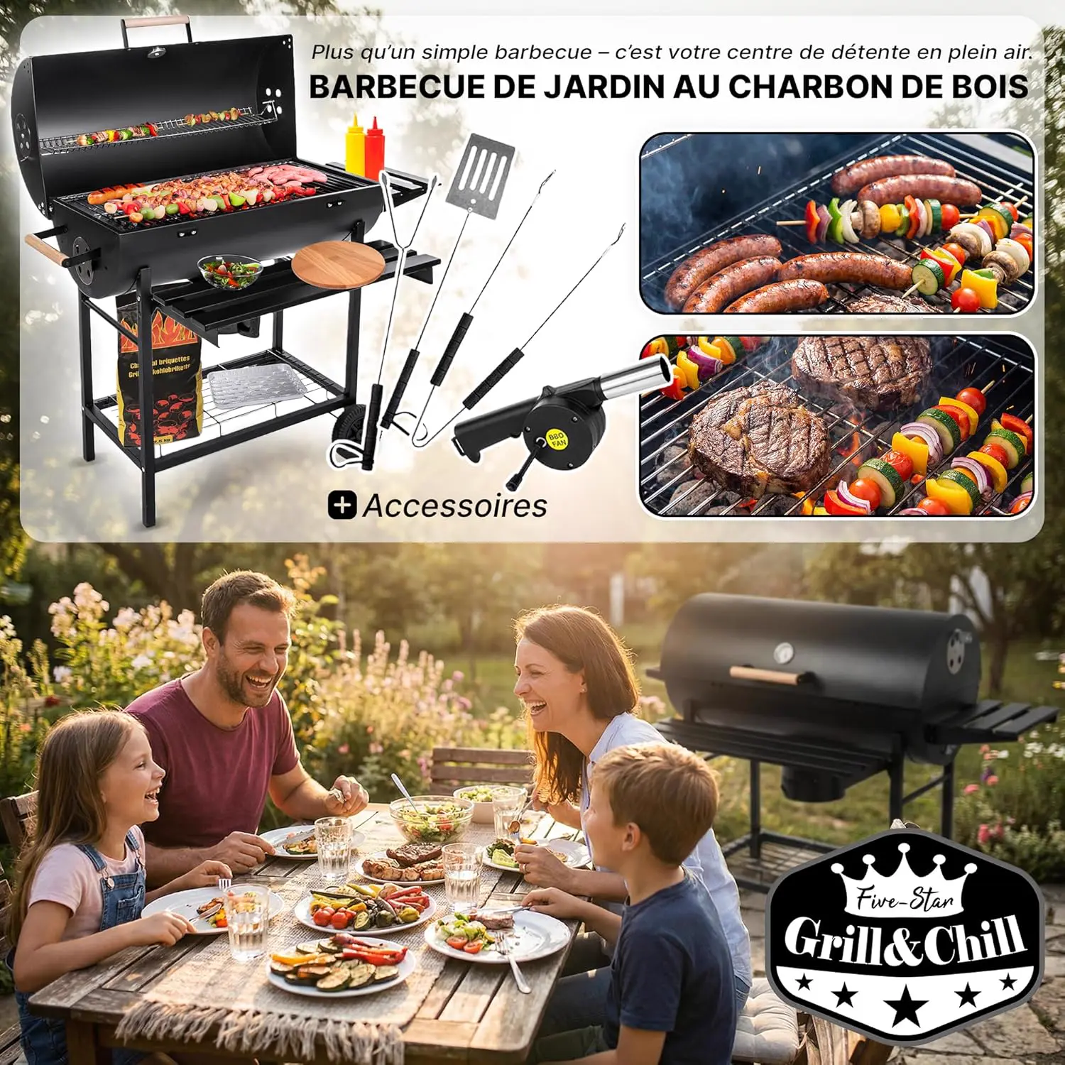 Barbecue à charbon en bois vue 2