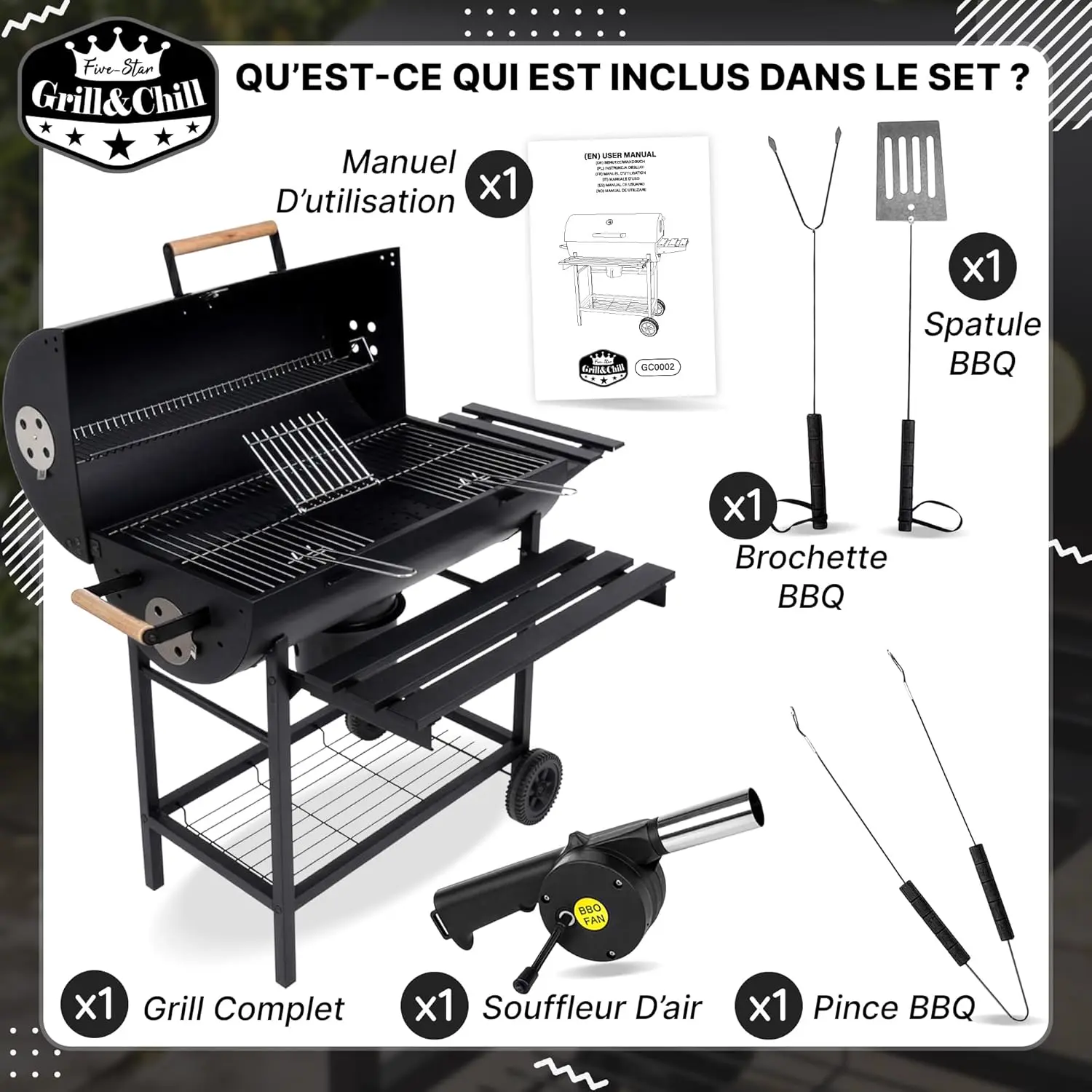 Barbecue à charbon en bois vue 3
