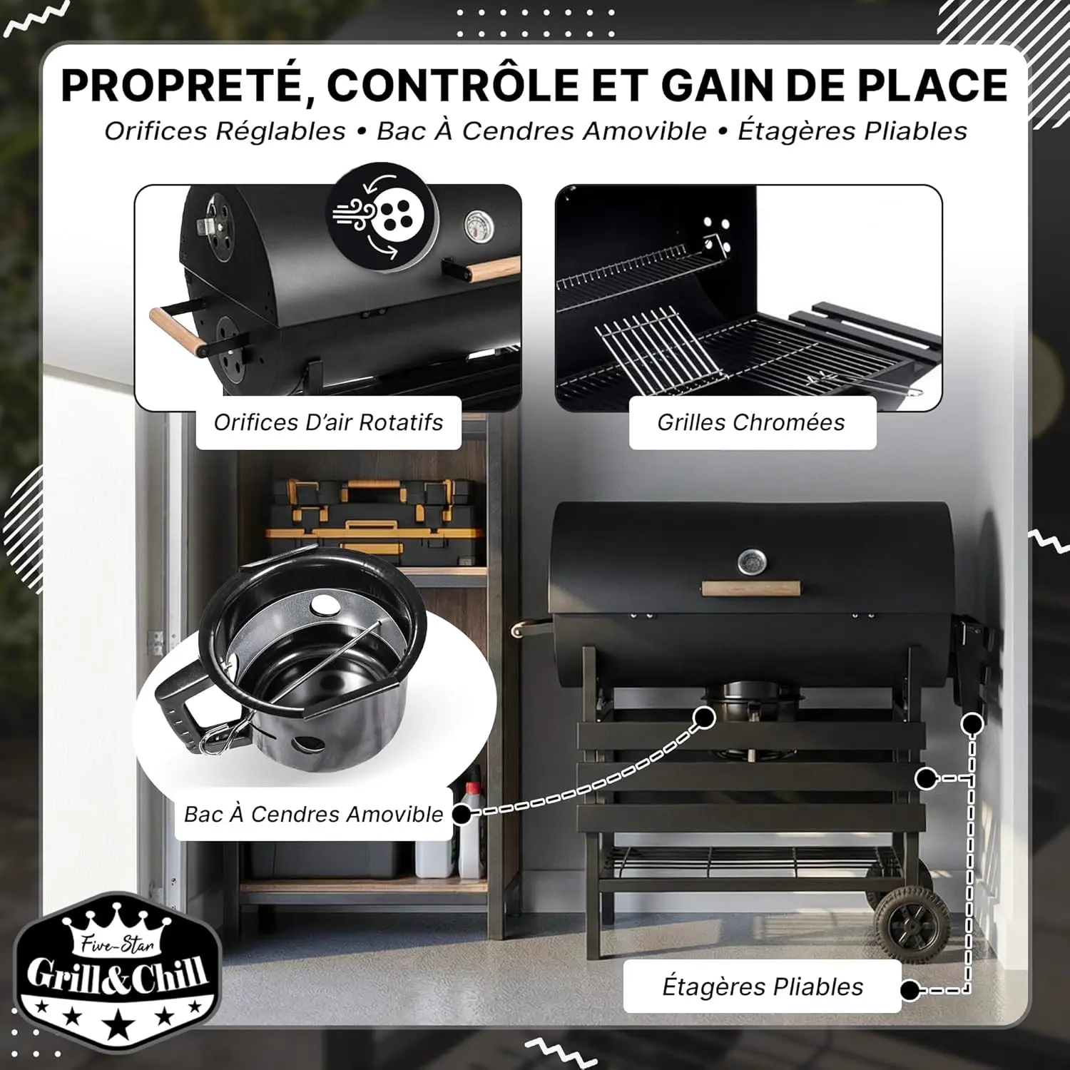Barbecue à charbon en bois vue 6
