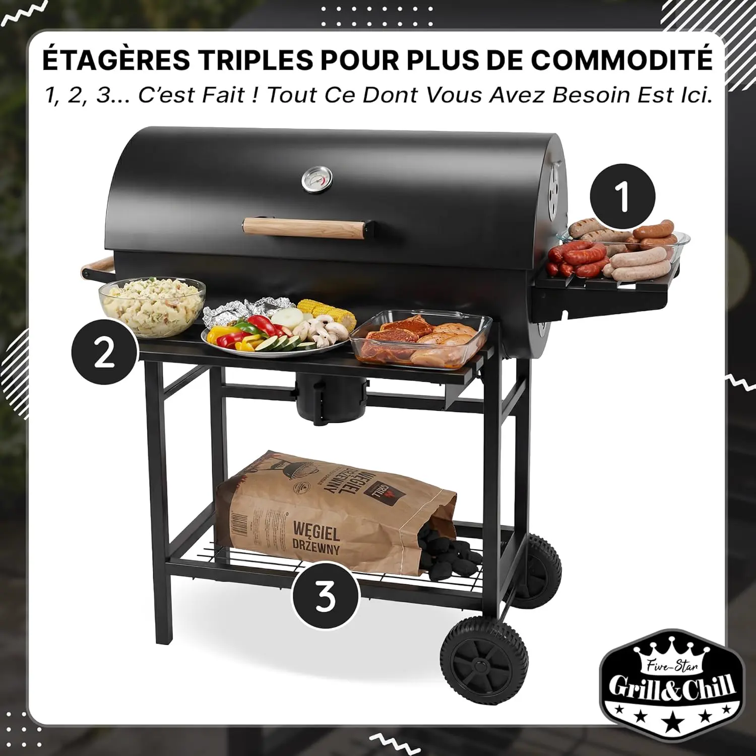 Barbecue à charbon en bois vue 8