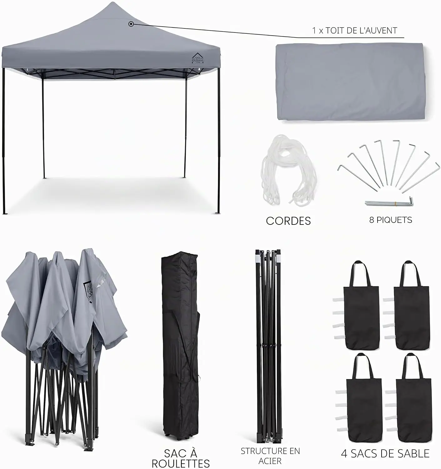 Tonnelle en métal gris 3x3 m vue 2