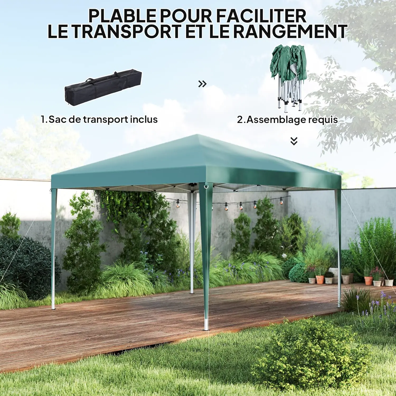 Tonnelle en métal vert 3x3 m vue 4