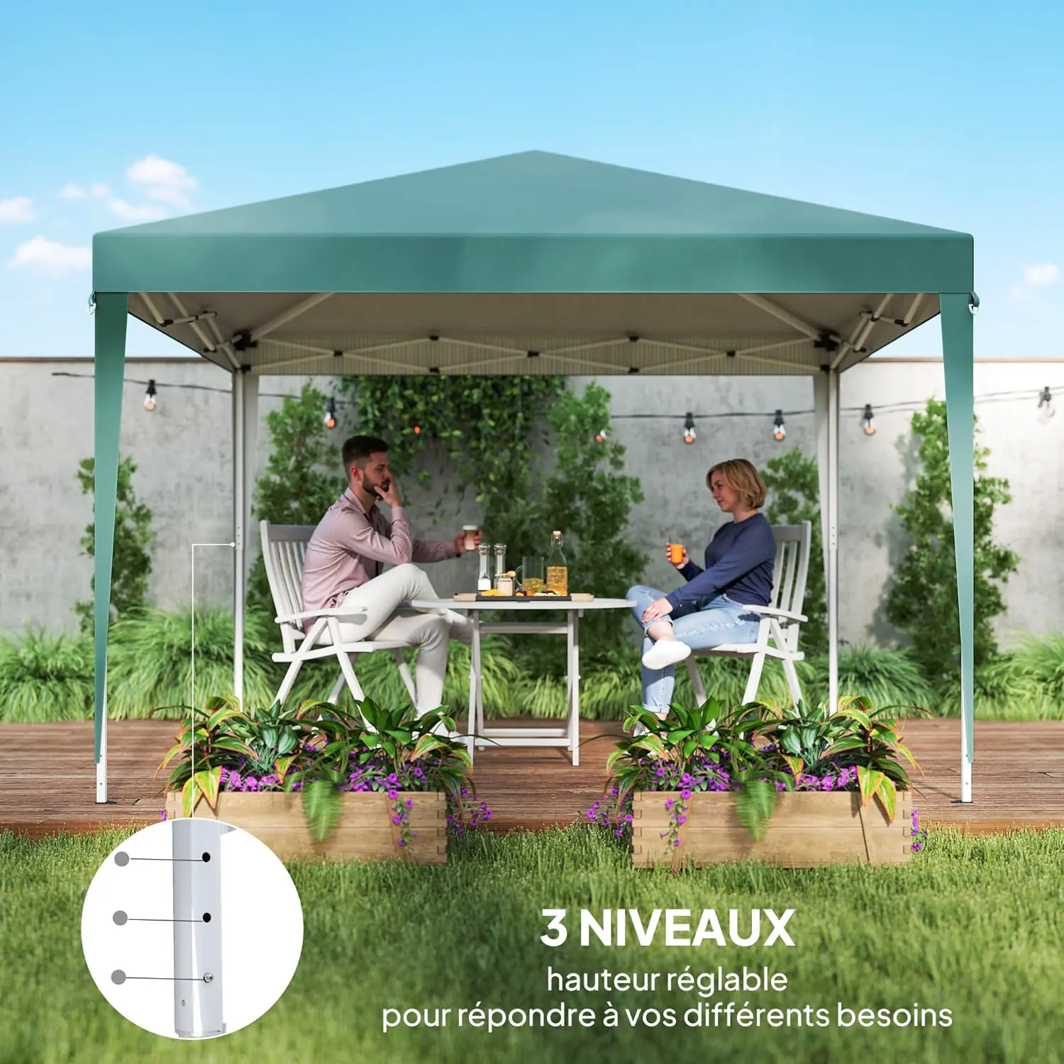 Tonnelle en métal vert 3x3 m vue 6