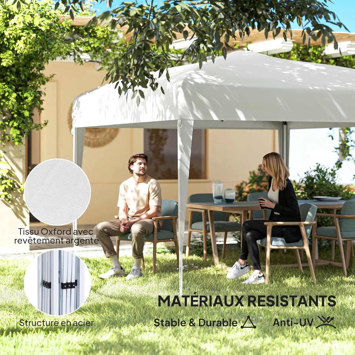 Tonnelle en métal blanc 3x3 m vue 3