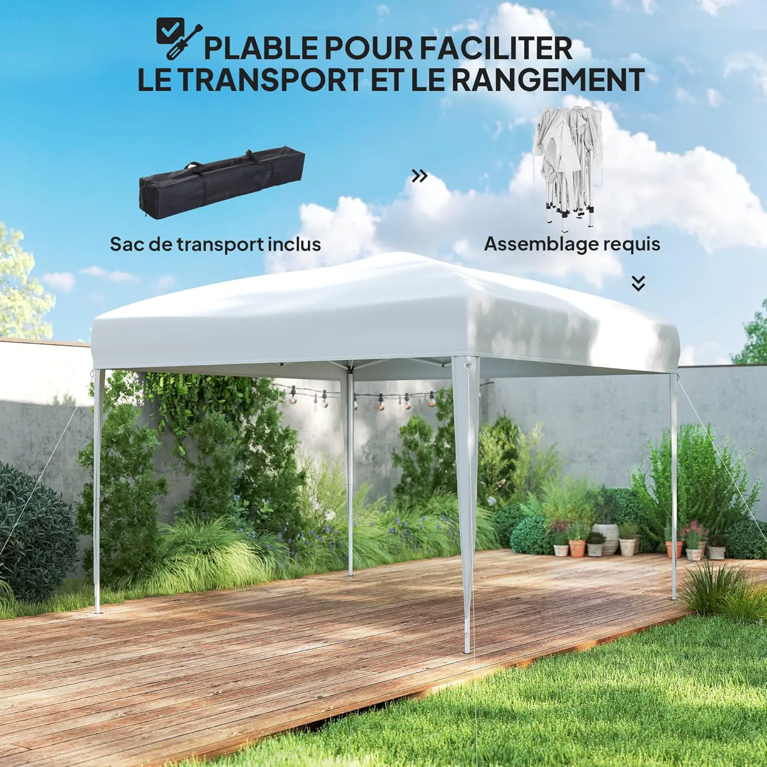 Tonnelle en métal blanc 3x3 m vue 4