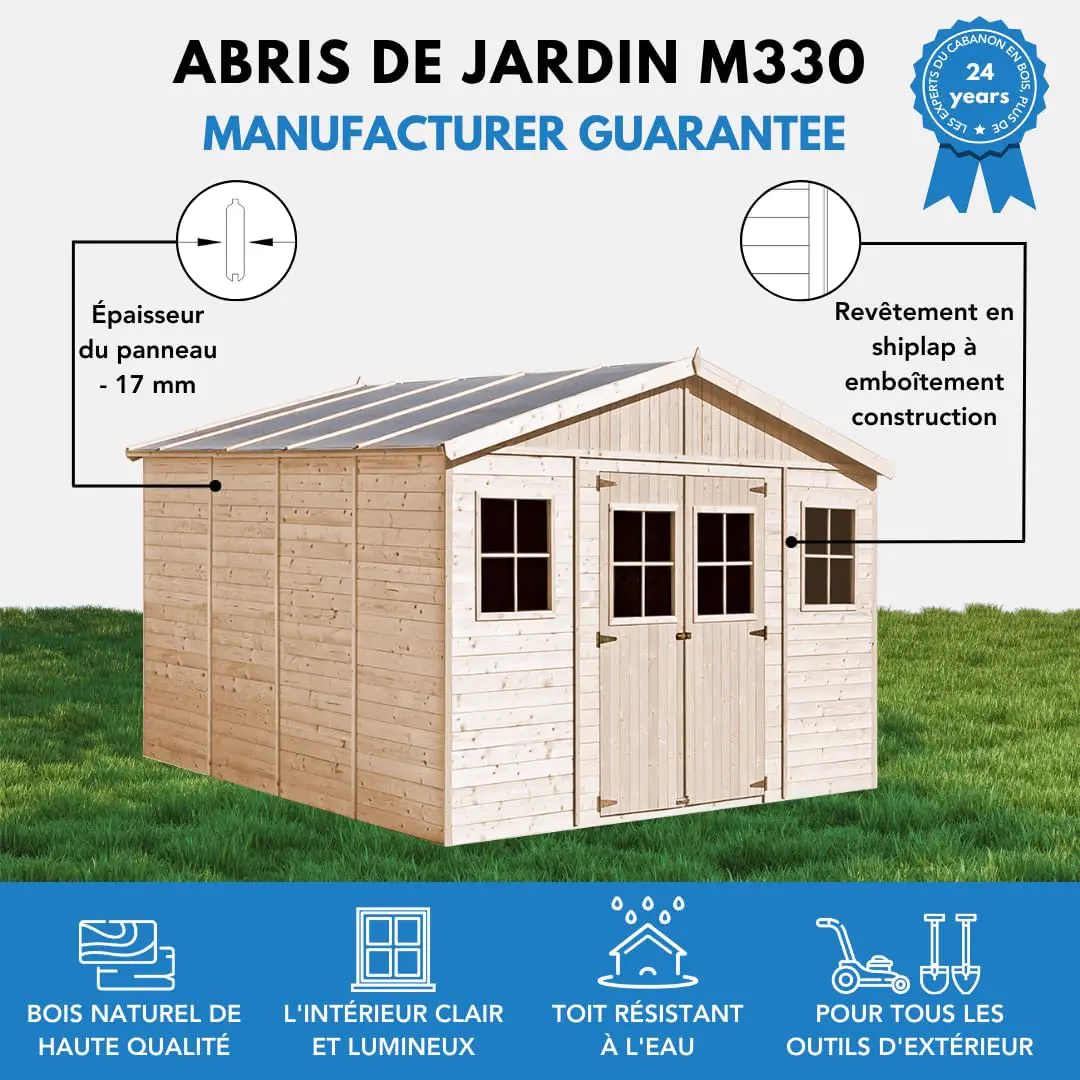 Abri de jardin en bois en bois naturel 15 m² vue 4
