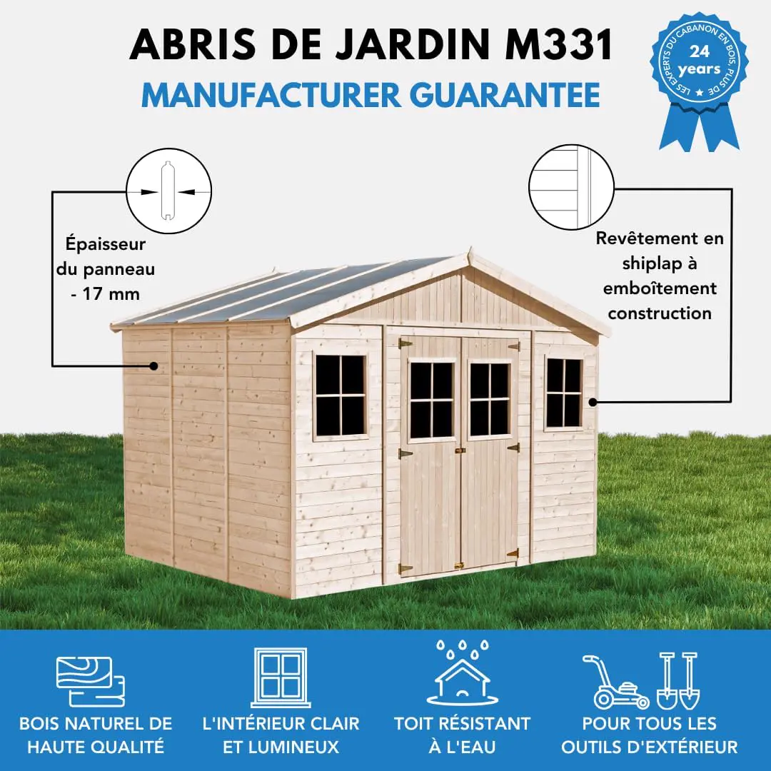 Abri de jardin en bois en bois naturel 10 m² vue 4