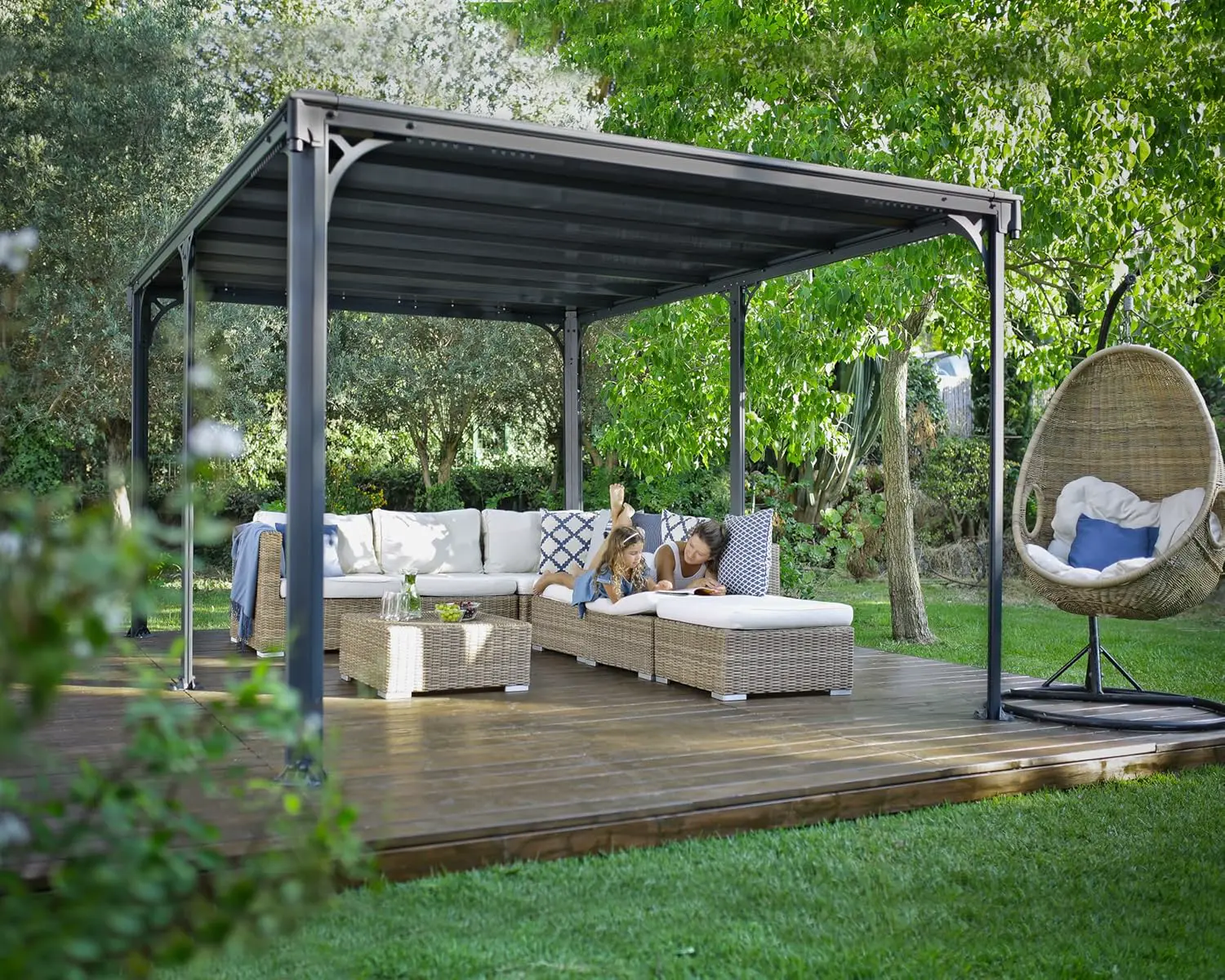 Pergola en aluminium gris 4,3x3,1 m vue 2