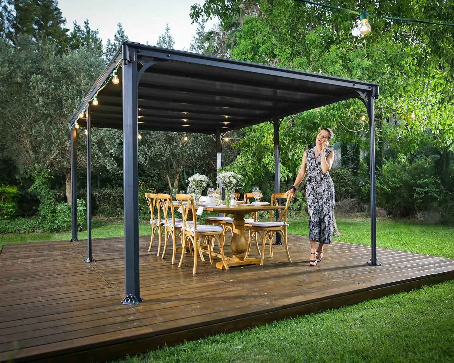 Pergola en aluminium gris 4,3x3,1 m vue 5
