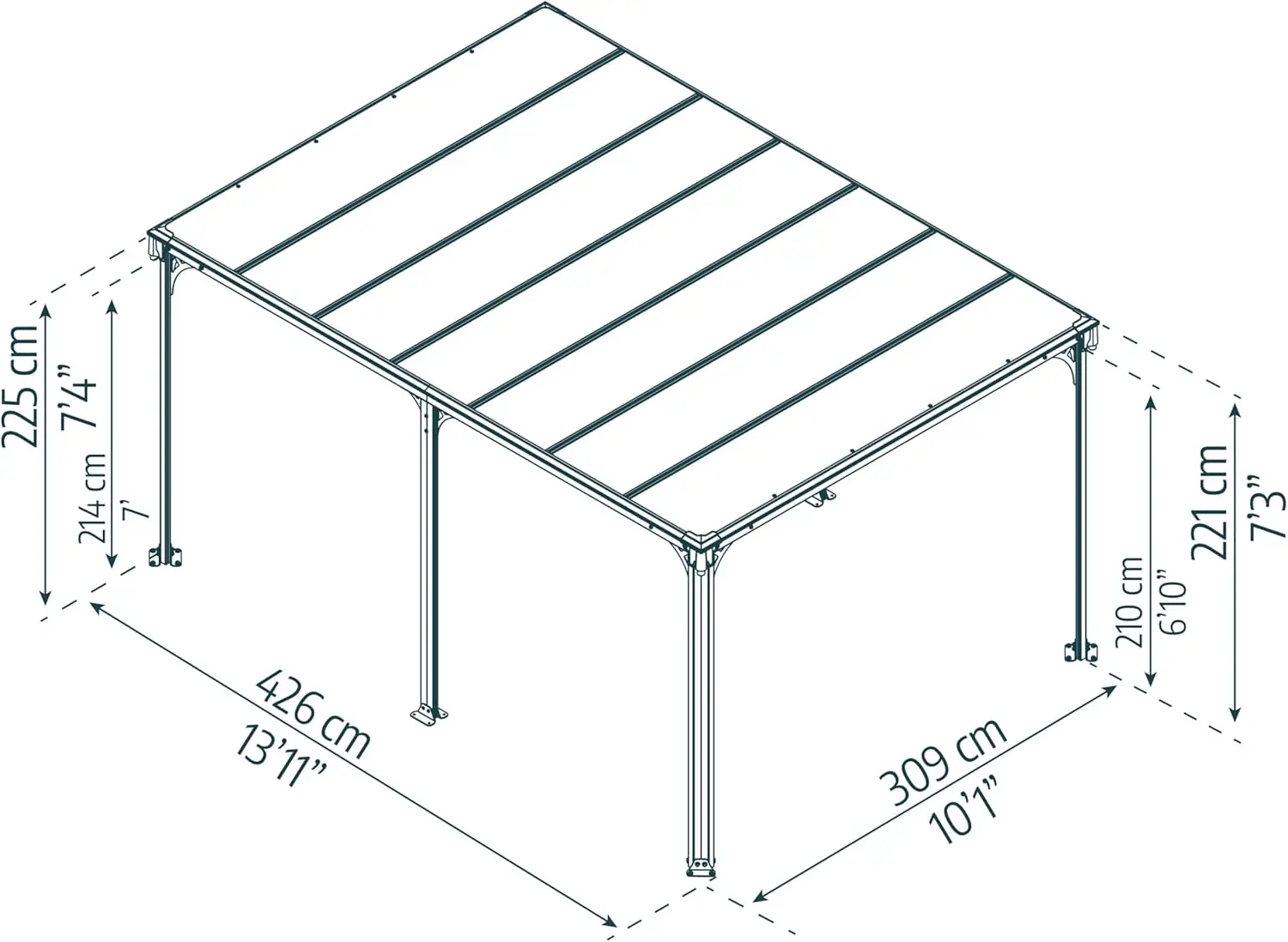 Pergola en aluminium gris 4,3x3,1 m vue 11