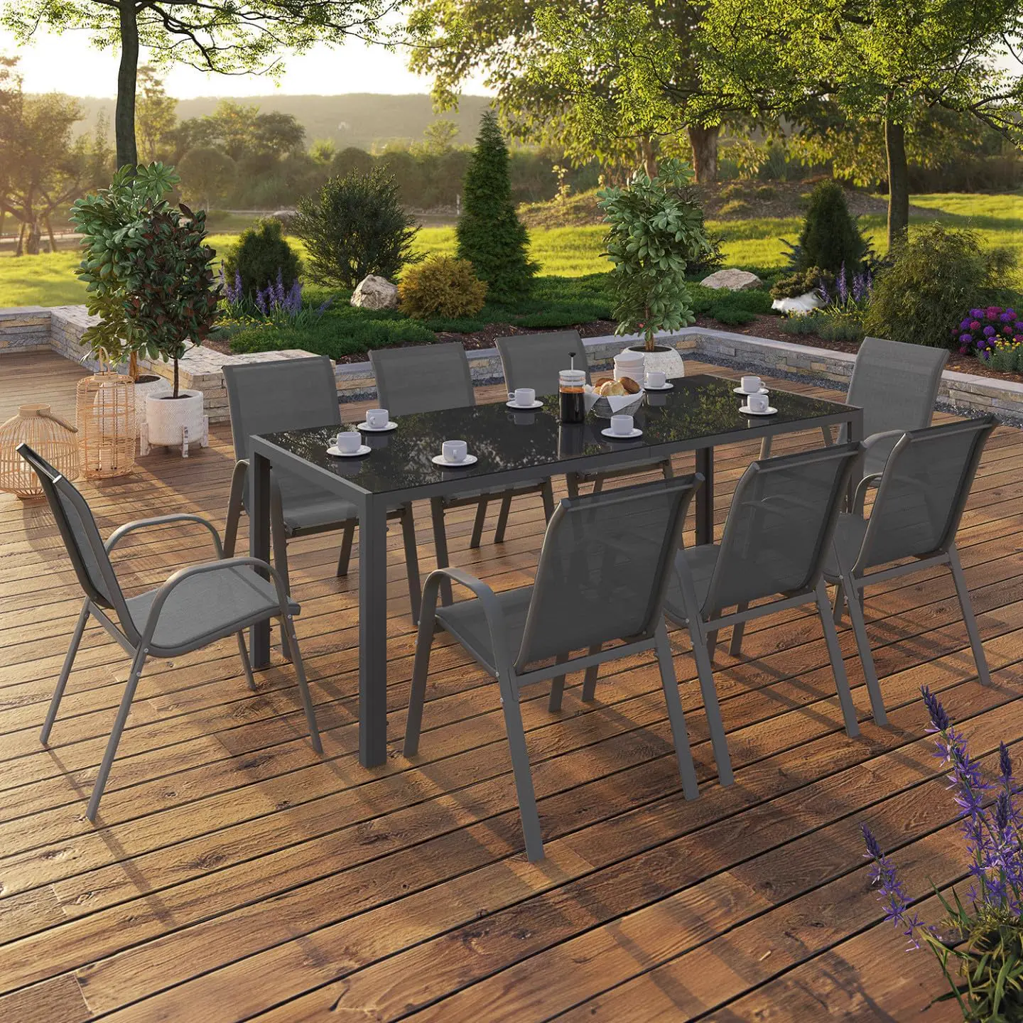 Table de jardin 8 places gris vue 2