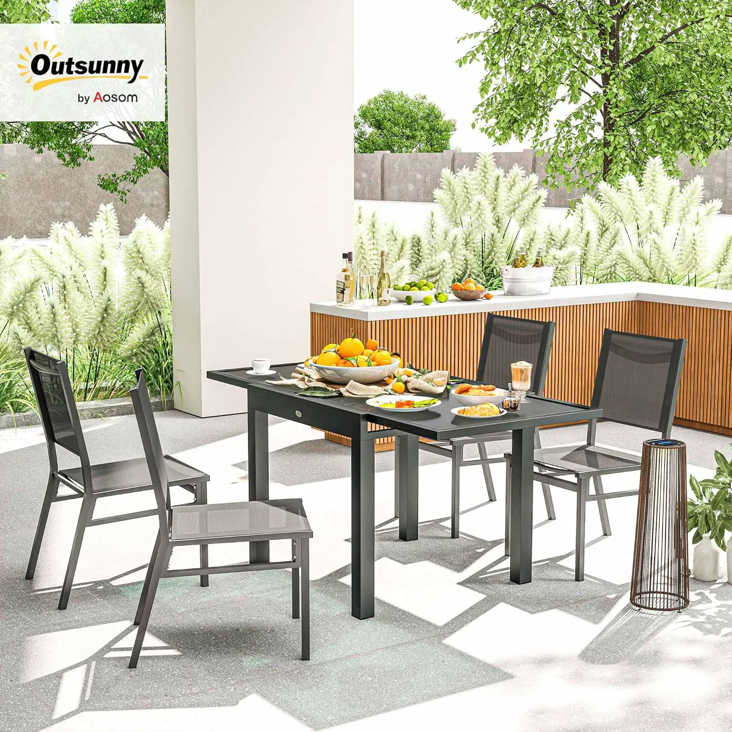 Table de jardin 6 places en aluminium noir vue 2
