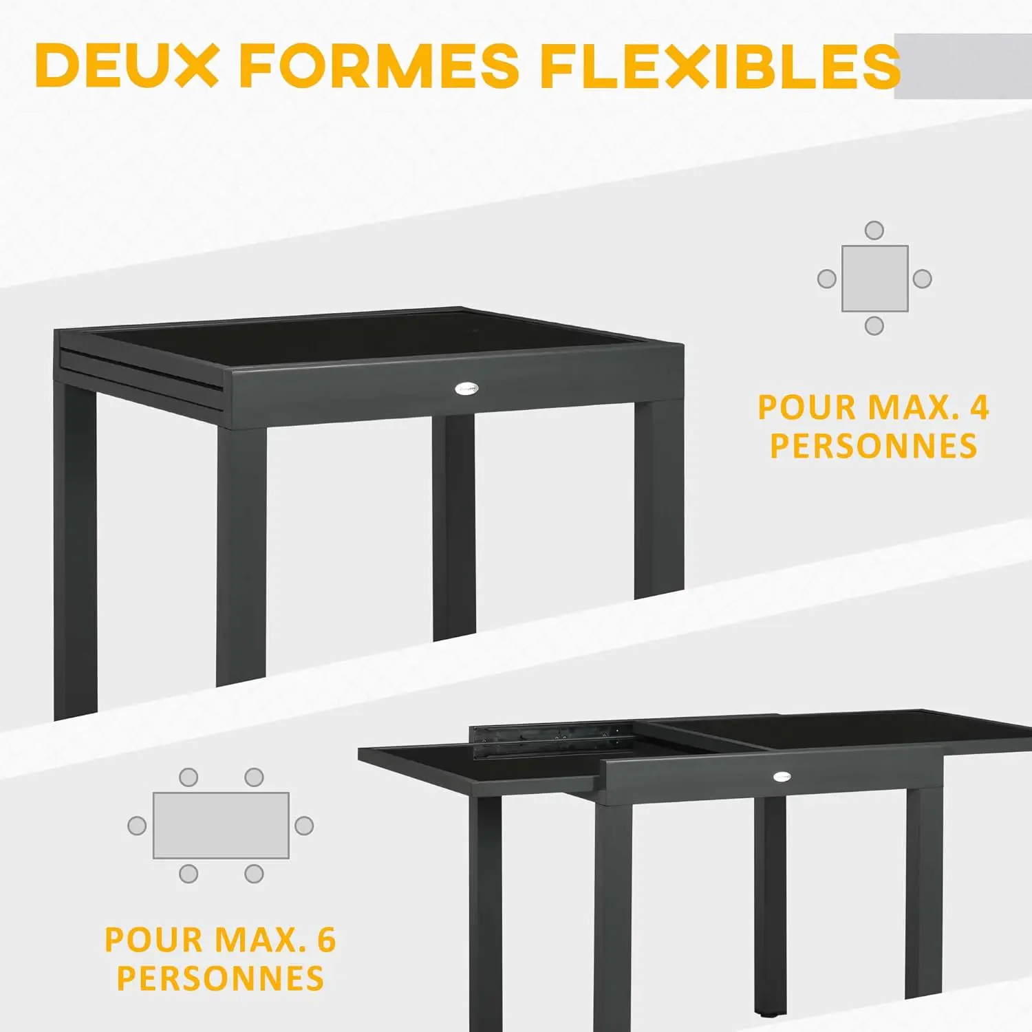Table de jardin 6 places en aluminium noir vue 4