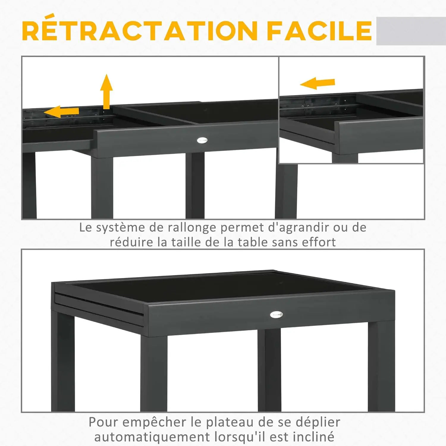 Table de jardin 6 places en aluminium noir vue 5