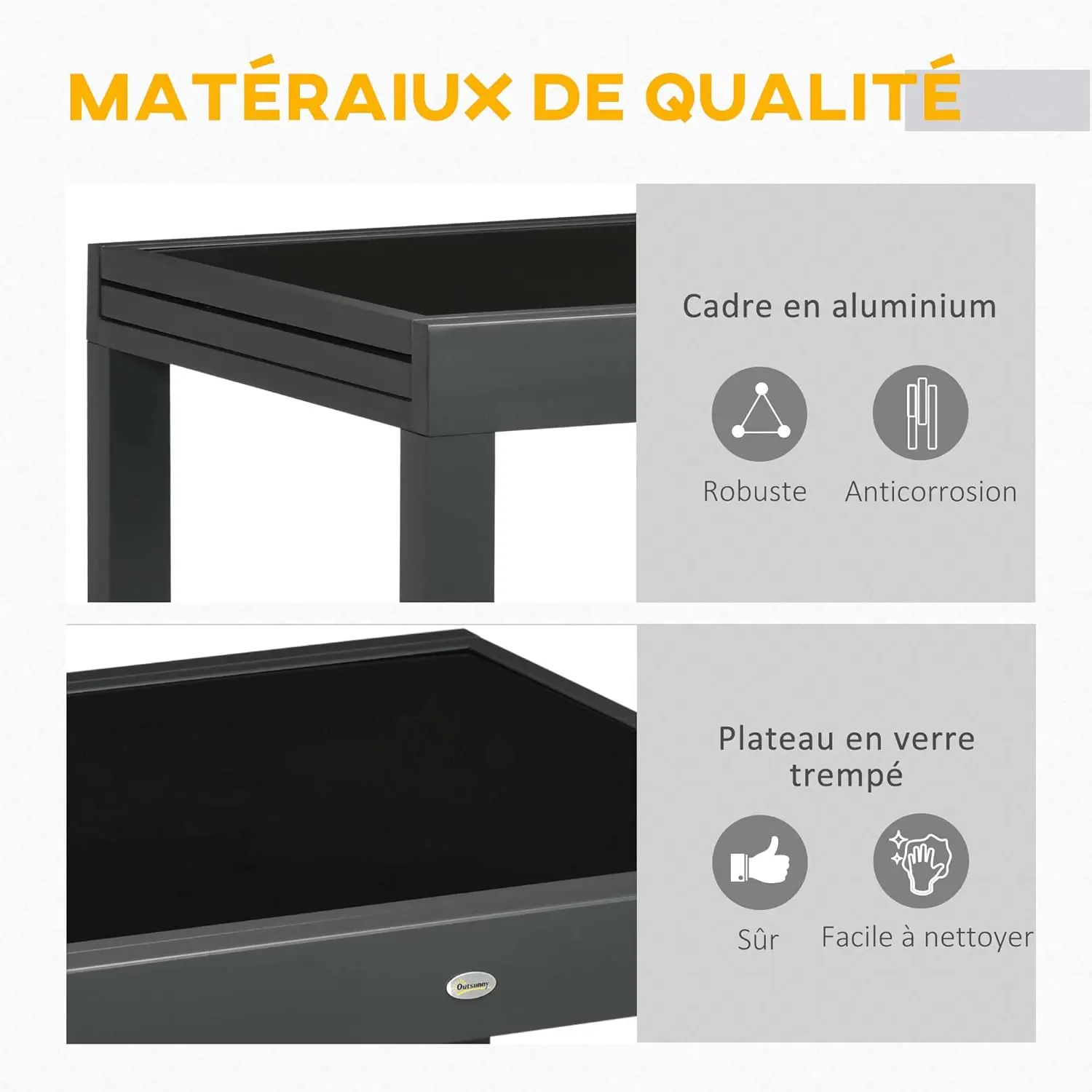 Table de jardin 6 places en aluminium noir vue 6