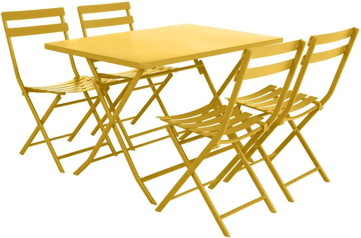 Table de jardin en métal jaune vue 4