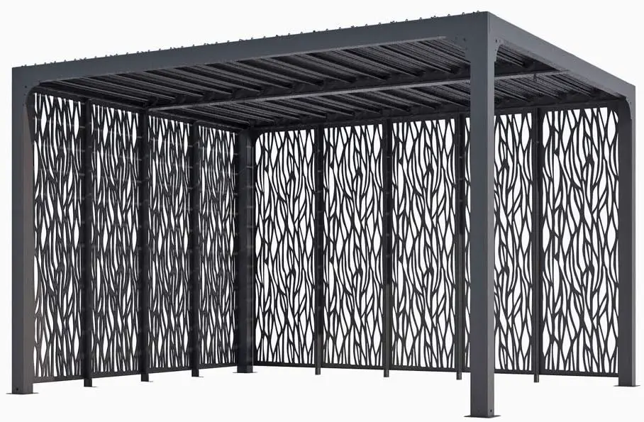 Pergola bioclimatique de 10,80 m2 équipée Panneaux moucharabieh sur Deux Faces 10,80 m2