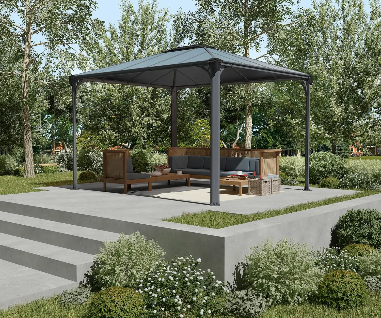 Pergola en aluminium gris 3,6x2,9 m vue 2
