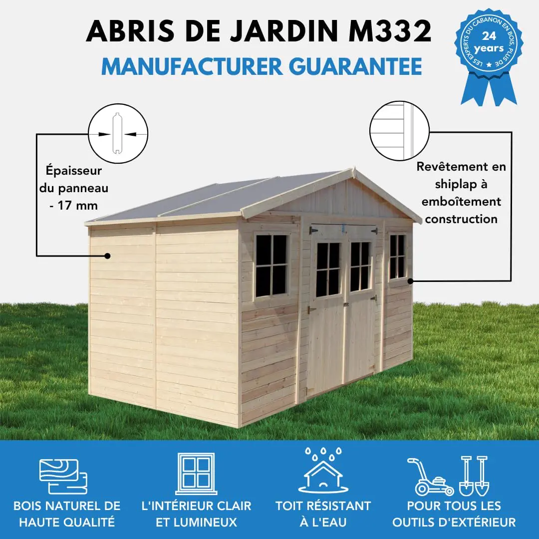 Abri de jardin en bois en bois naturel 6 m² vue 2