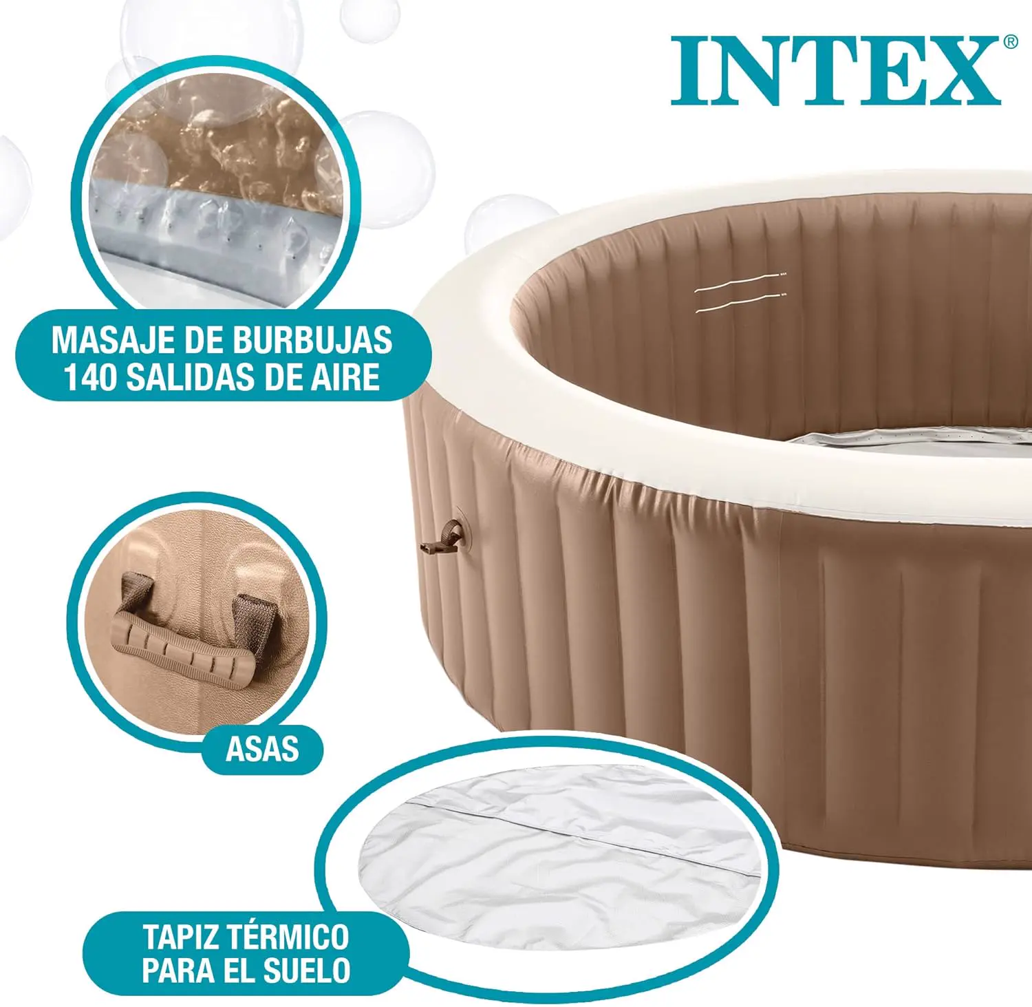 Spa gonflable 2 personnes 6 places beige vue 4