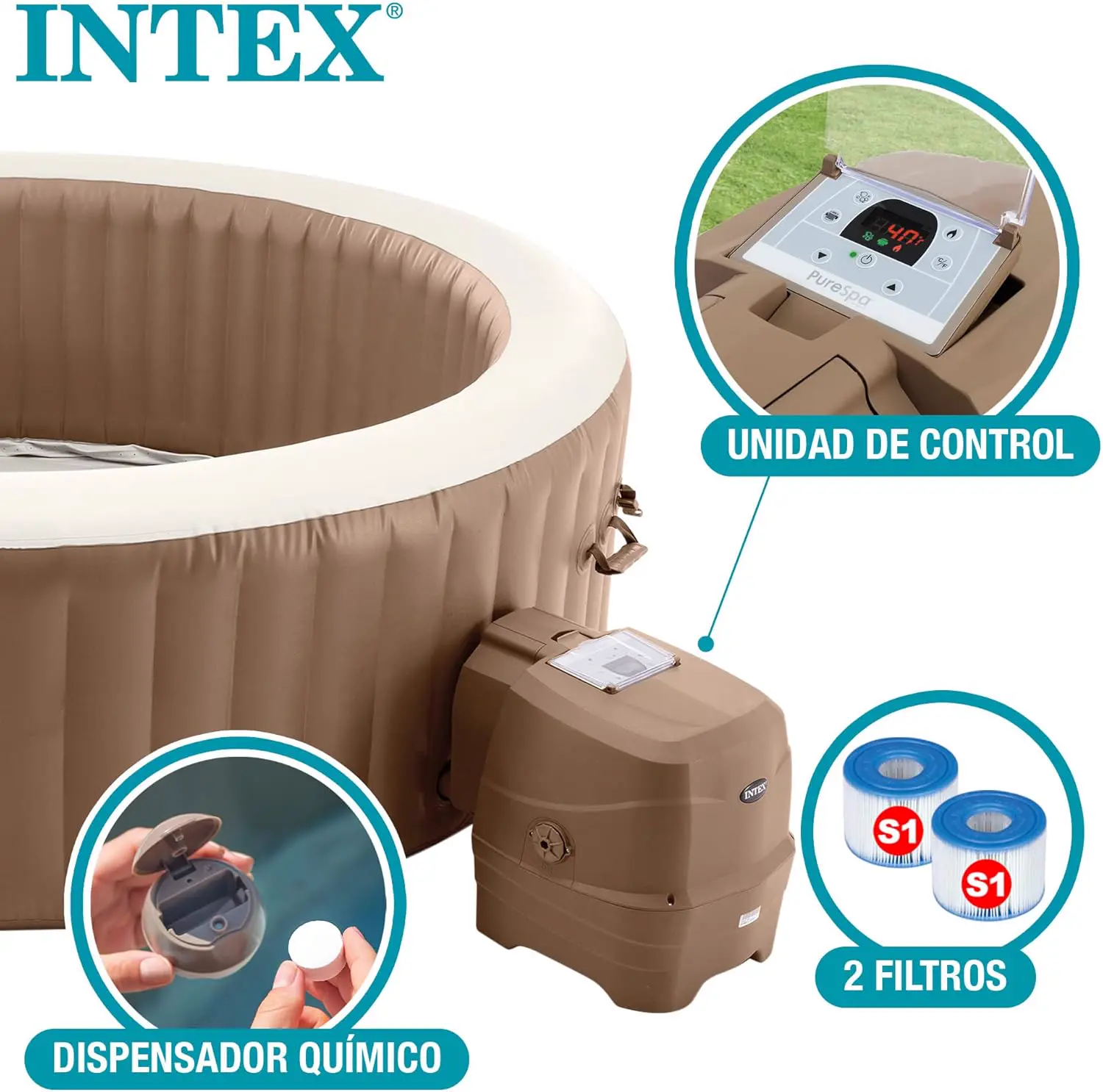 Spa gonflable 2 personnes 6 places beige vue 5