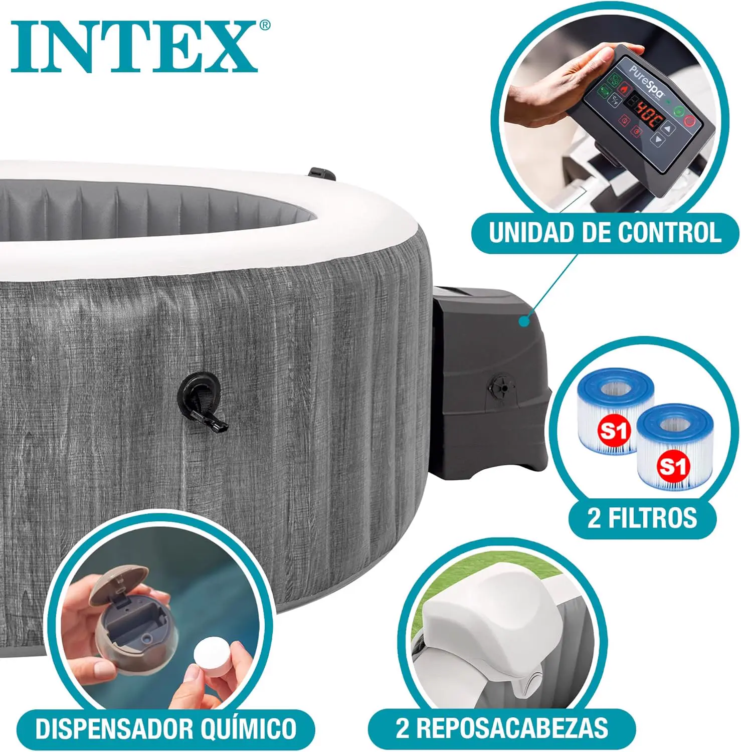 Spa gonflable 6 personnes 6 places gris vue 6