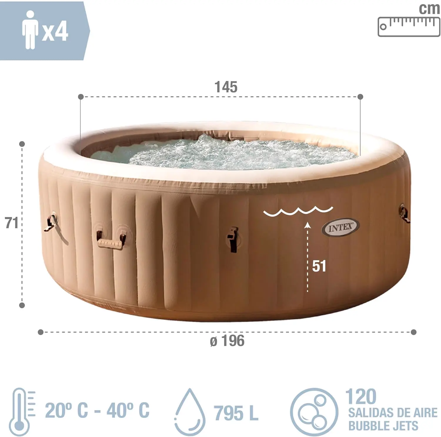 Spa gonflable 4 personnes 4 places beige vue 4