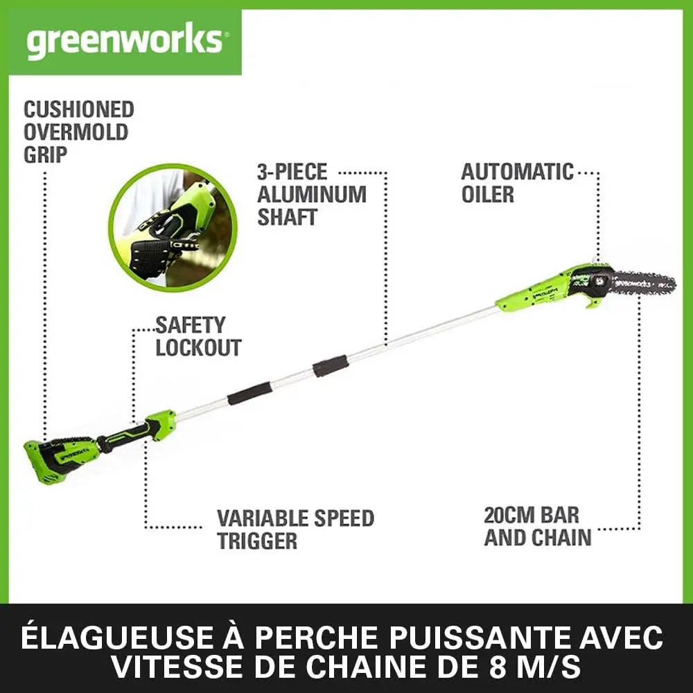 Tronçonneuse électrique Greenworks G40PSFK2 Élagueuse sur Perche vue 2