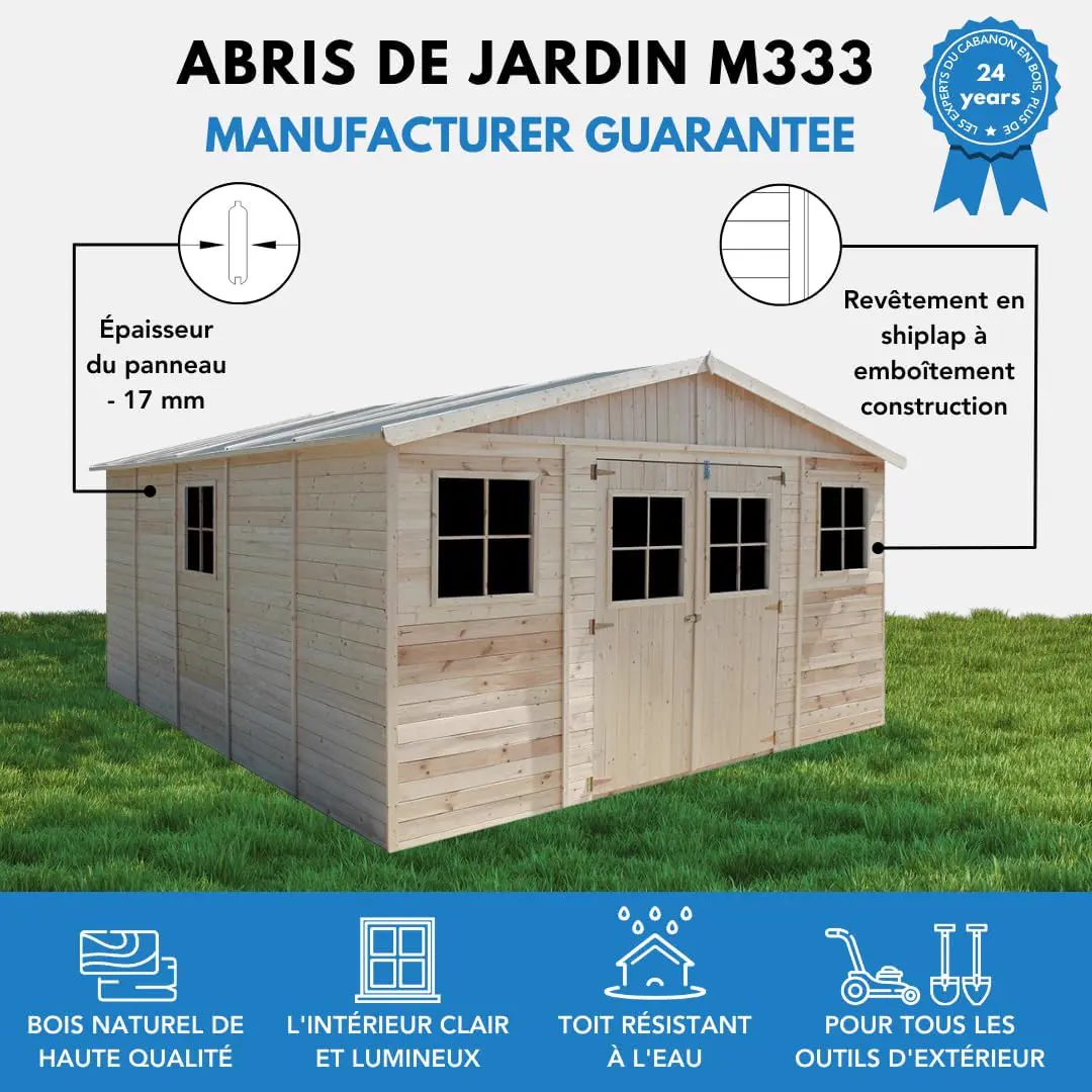 Abri de jardin en bois en bois naturel 15 m² vue 4
