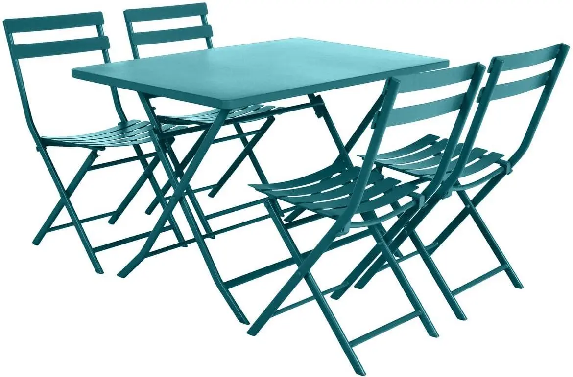 Table de jardin 4 places en bois bleu vue 3