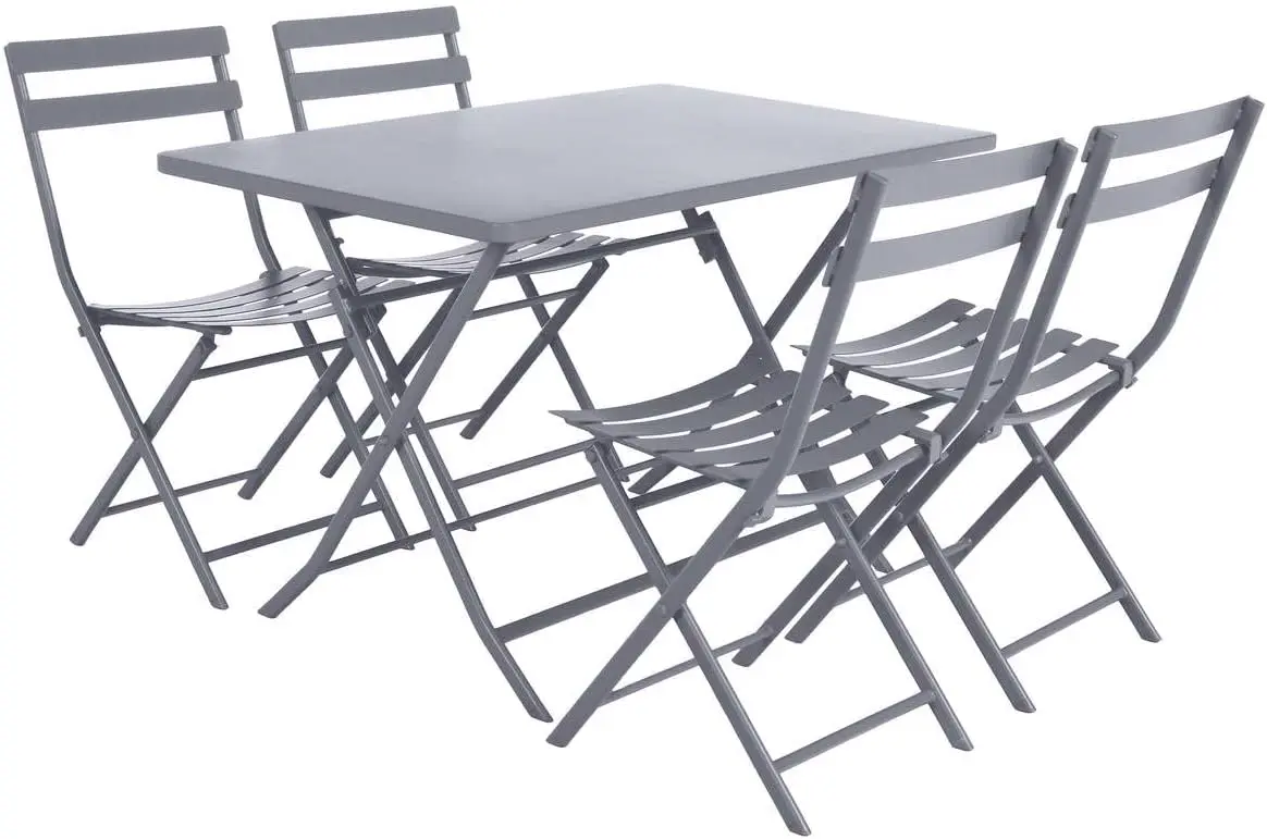 Table de jardin 4 places en métal gris vue 3