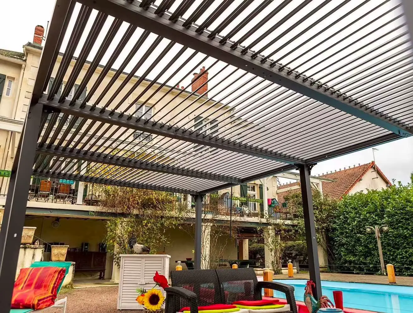 Pergola en aluminium gris vue 2