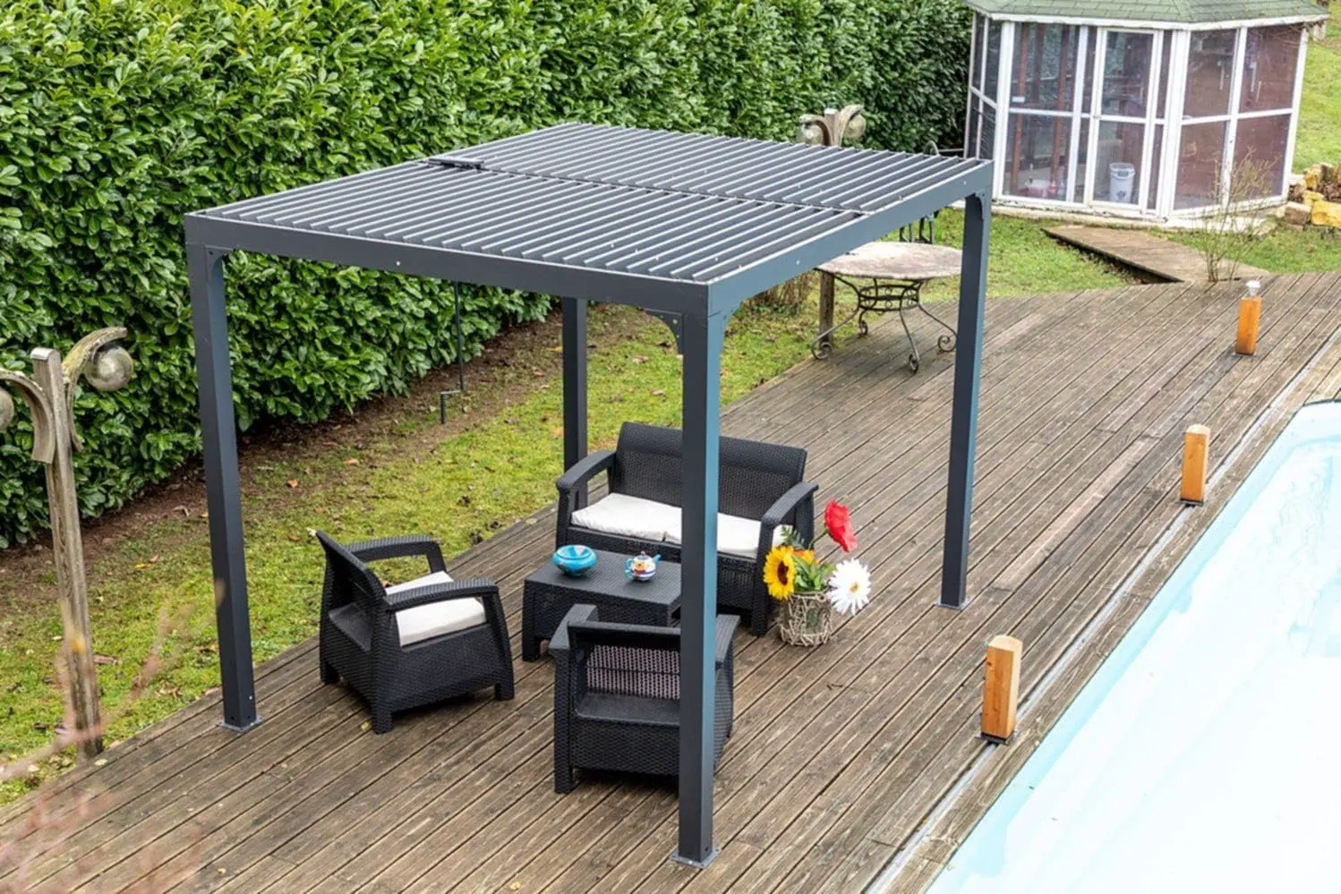 Pergola Bioclimatique Aluminium Balcon Et Terrasse 7,20 M2 Gris Anthracite - PER2430BI 7,20 M2